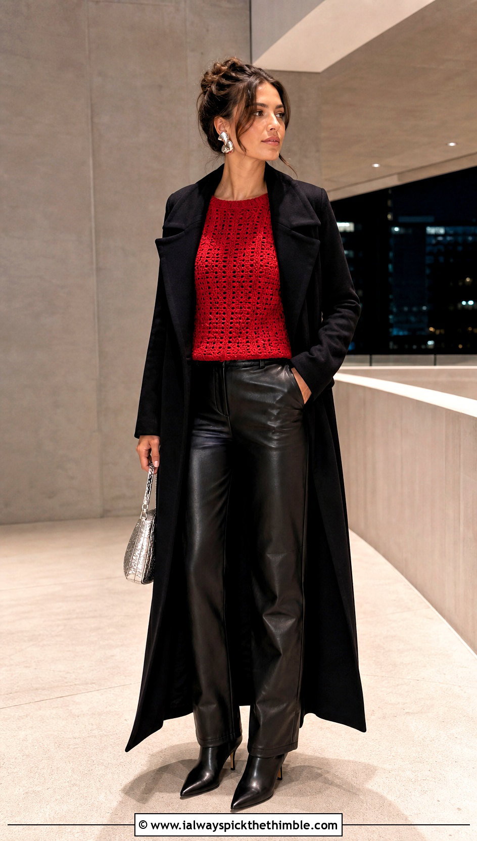 Fitted Crochet T Shirt With Leather Pants - 20 crochet t shirts outfit ideas