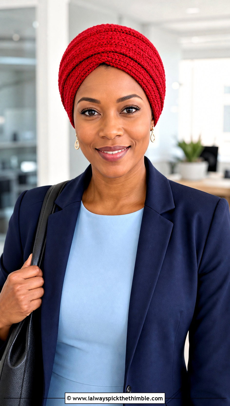 Fitted Crochet Turban Hat With Pantsuit And Loafers - 25 crochet turban hat outfit ideas