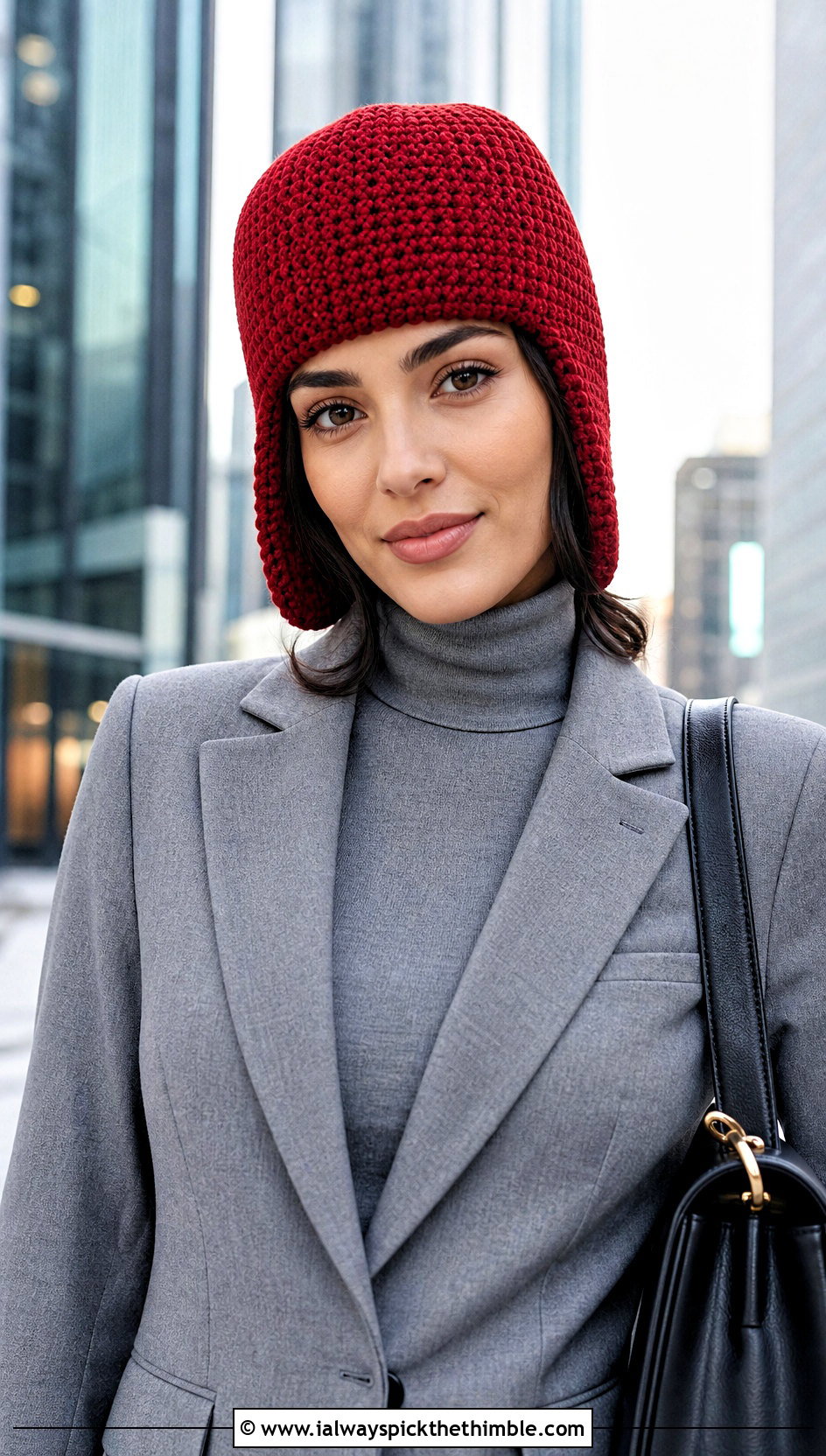Fitted Crochet Ushanka Hat With Tailored Suit - 20 crochet ushanka hat outfit ideas