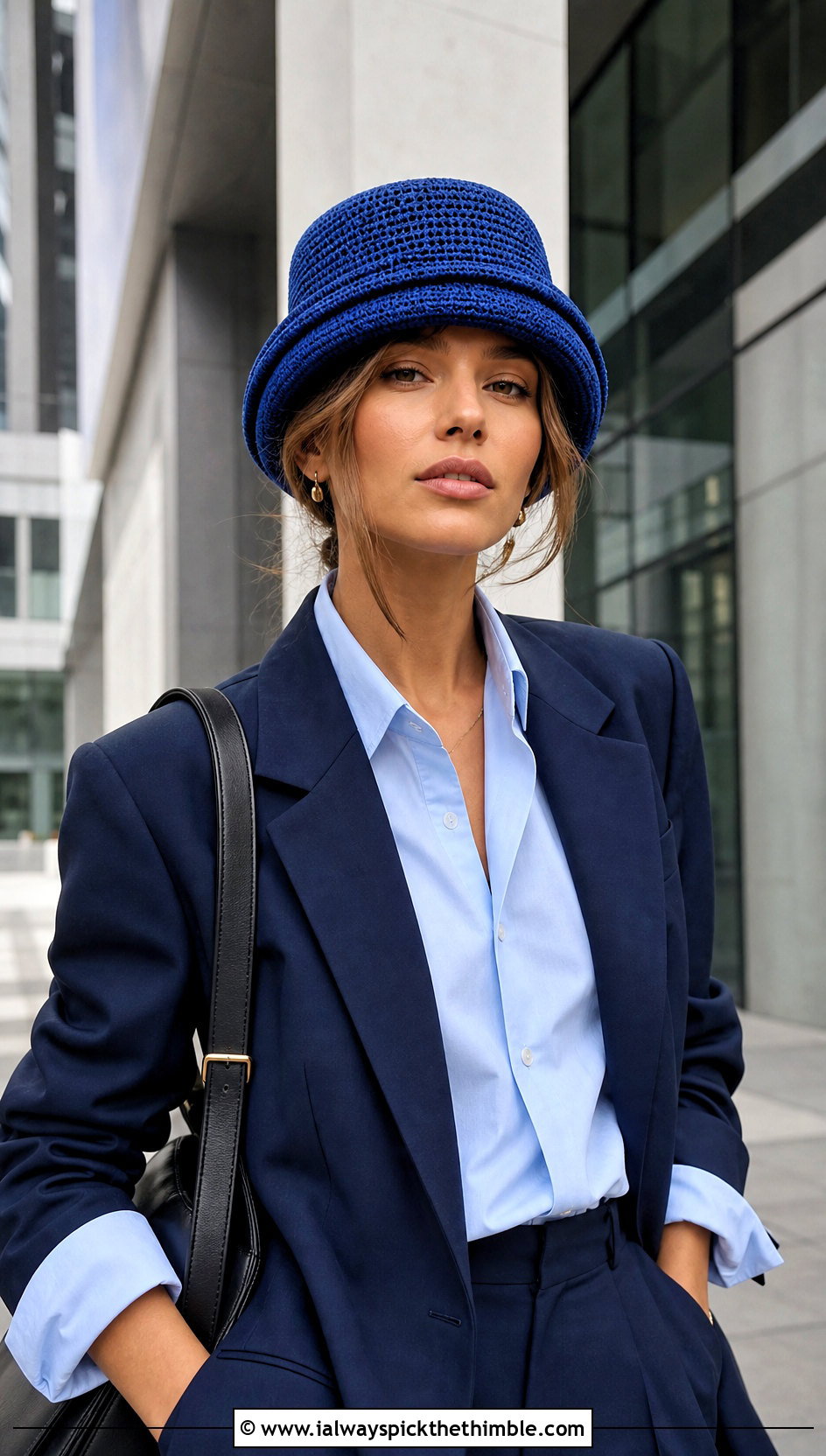 Fitted Double Brim Crochet Hat With Oversized Blazer - 20 Double Brim Crochet Hat outfit ideas