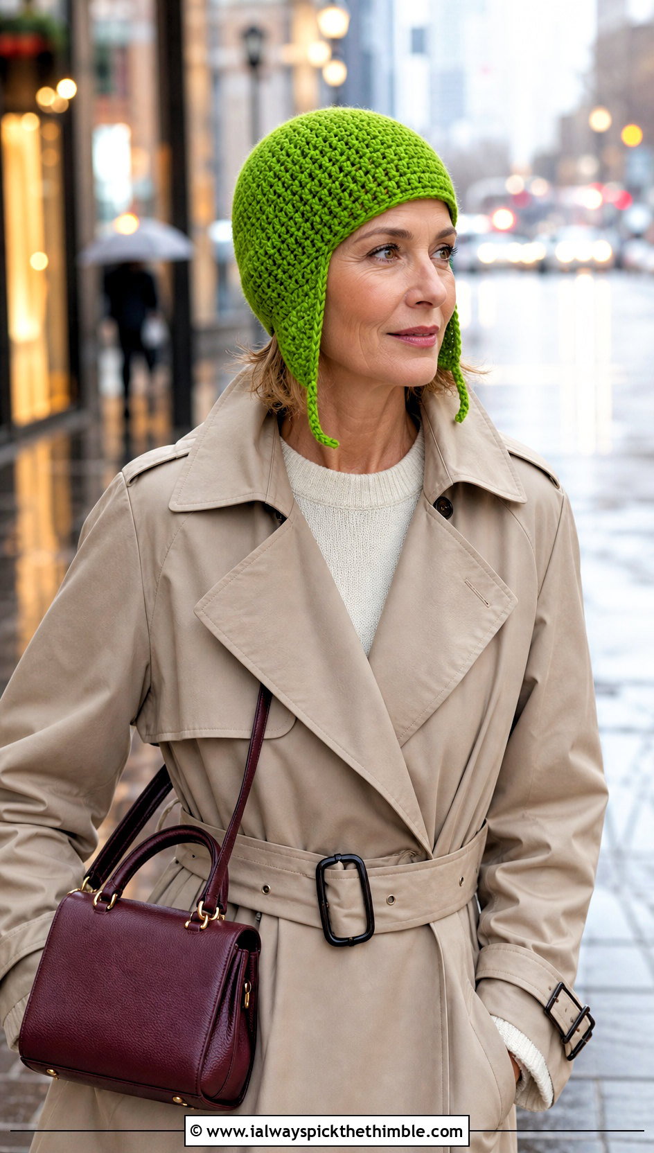 Fitted Earflap Crochet Beanie With Trench Coat - 20 Earflap Crochet Beanie outfit ideas