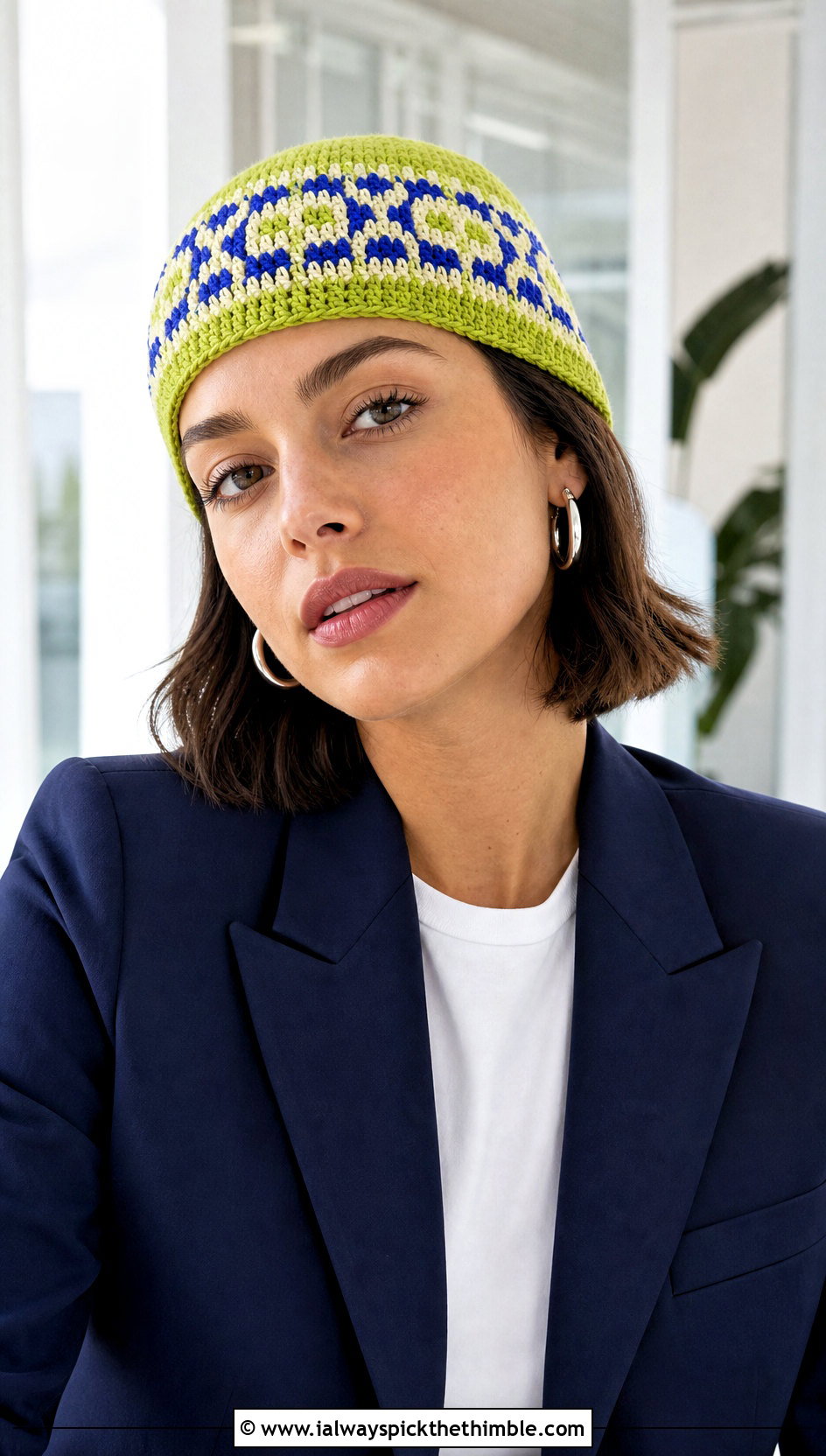 Fitted Fair Isle Crochet Skull Cap With Pantsuit - 20 fair isle crochet hat outfit ideas