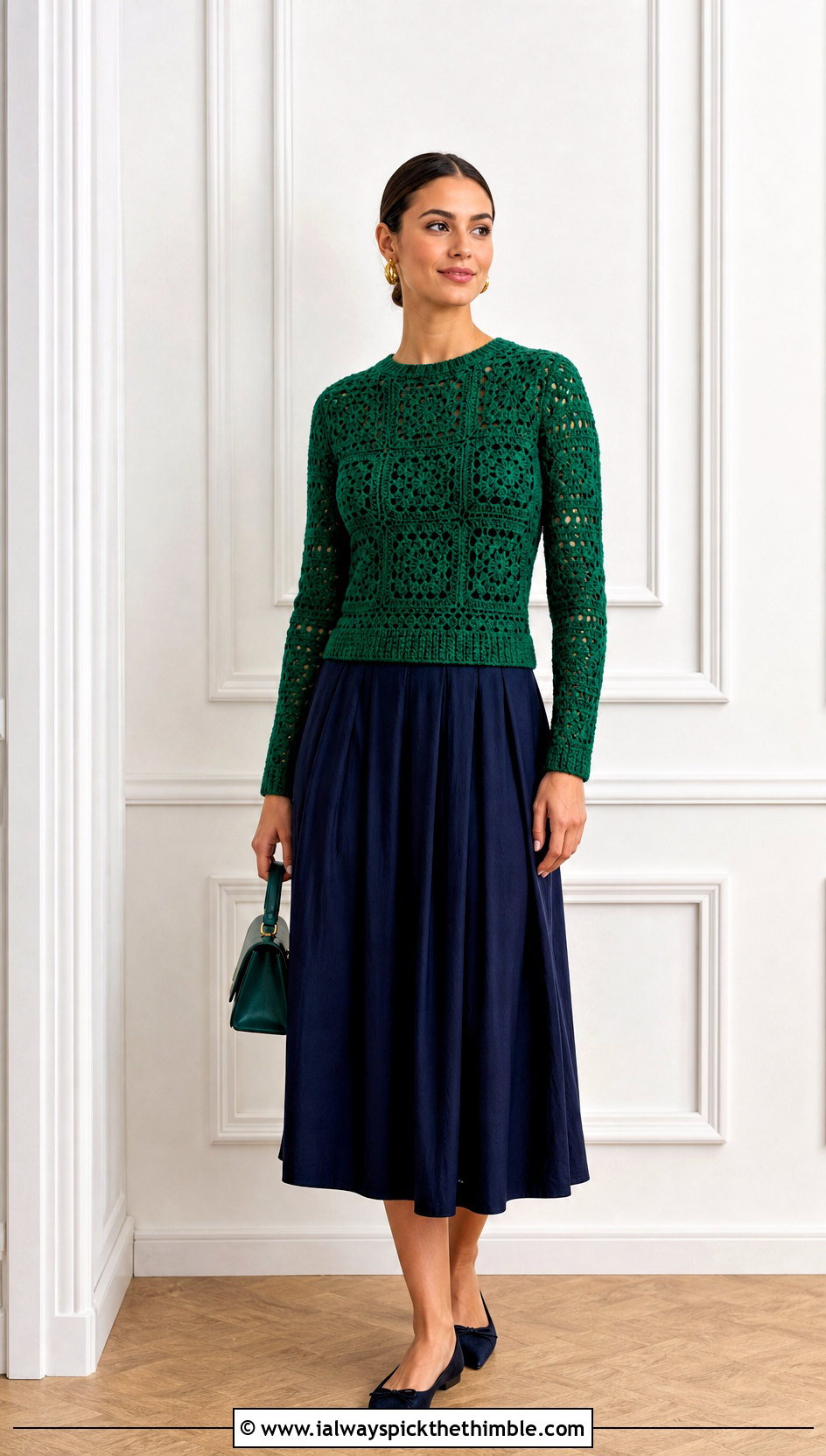 Fitted Granny Square Jumper With Pleated Midi Skirt - 25 granny square jumper outfit ideas