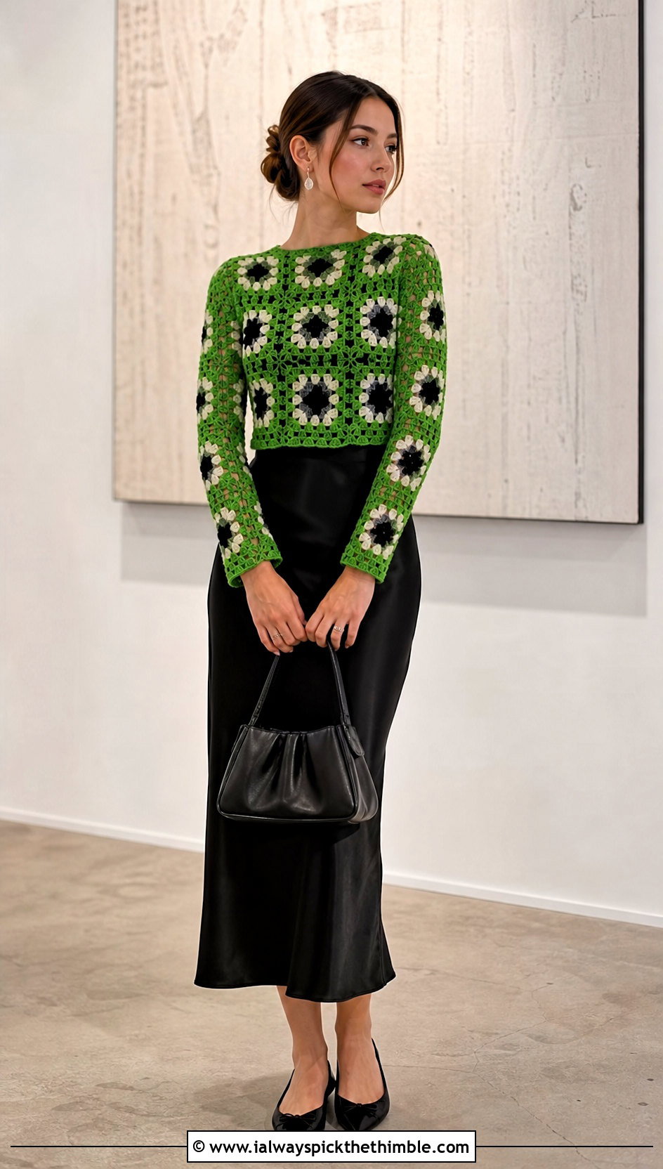 Fitted Granny Square Jumper With Slip Dress - 20 Crochet Granny Jumper outfit ideas