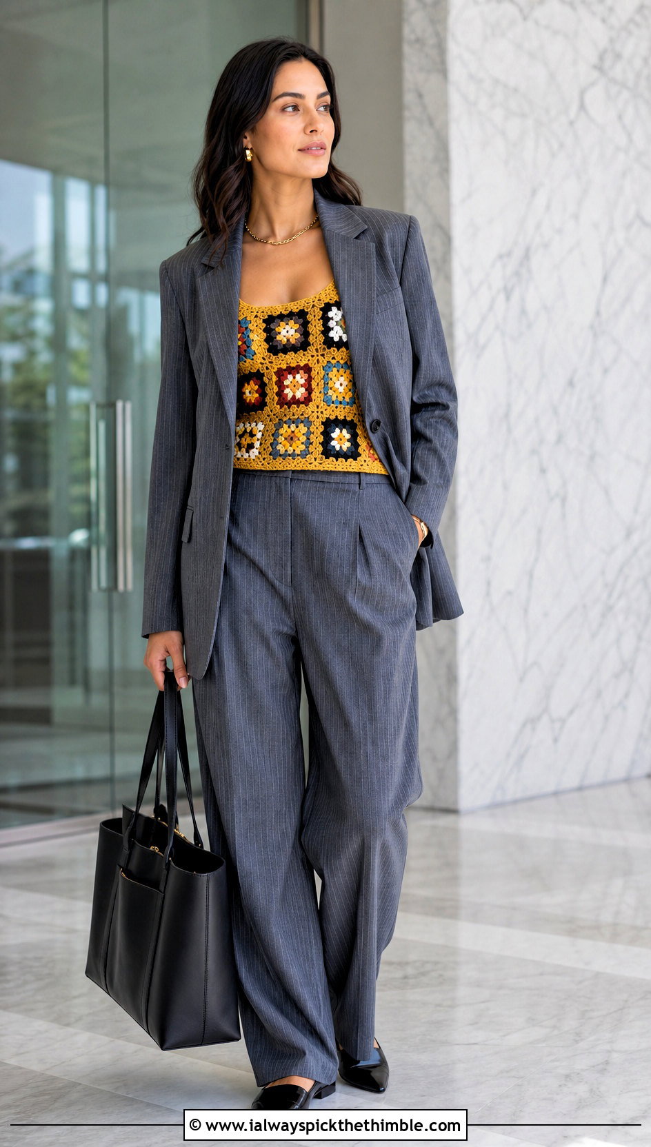 Fitted Granny Square Tank Top With Wide Leg Suit - 25 granny square tank top outfit ideas