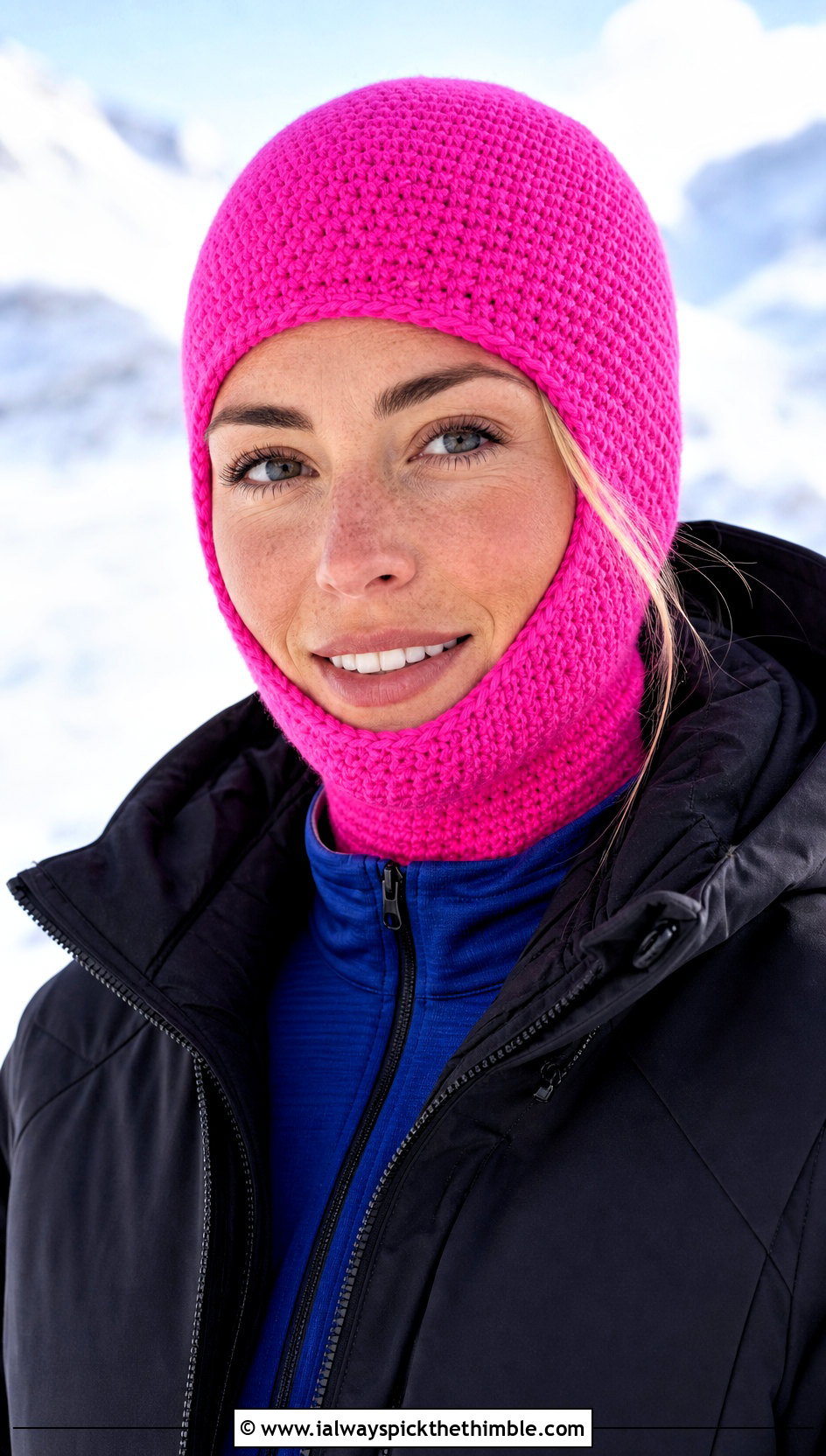 Fitted Helmet Crochet Balaclava With Ski Jacket - 20 crochet balaclava hat outfit ideas