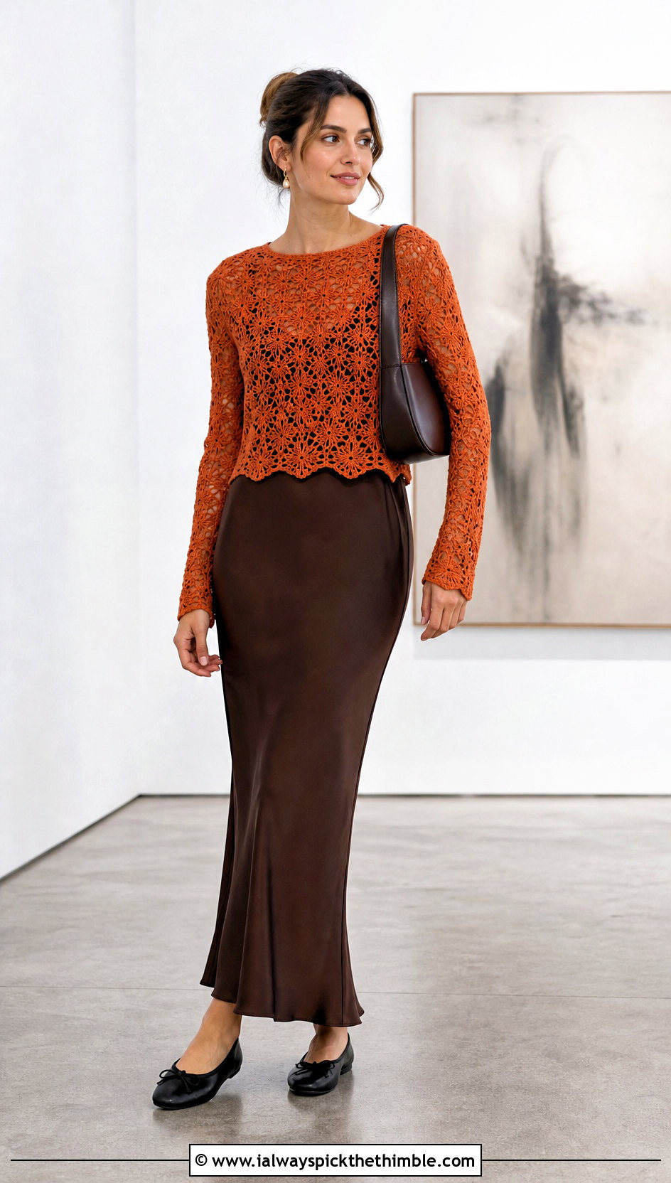 Fitted Lace Stitch Lacy Crochet Sweater Over A Slip Dress - 20 Lacy Crochet Sweater outfit ideas