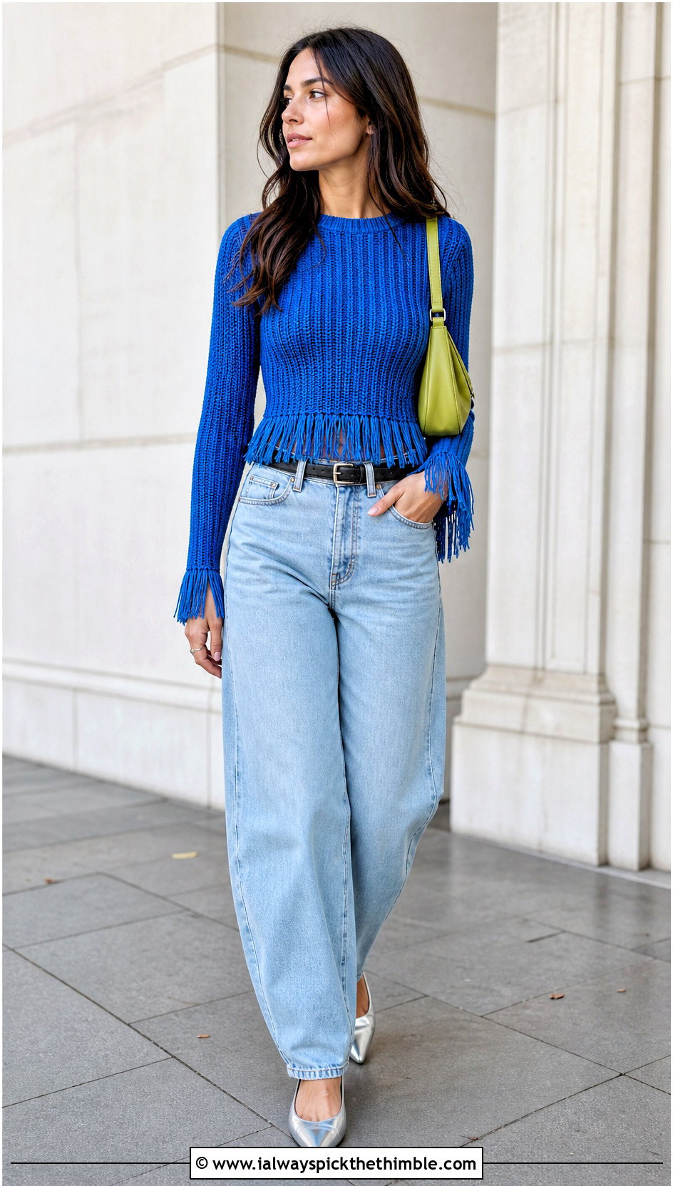 Fitted Ribbed Crochet Fringe Sweater With Barrel Jeans - 20 Crochet Fringe Sweater outfit ideas