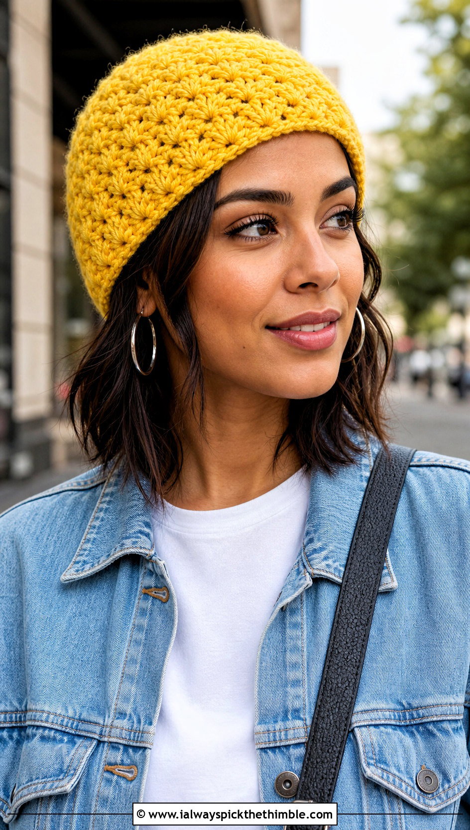Fitted Shell Stitch Beanie With Denim Jacket - 15 Crochet Shell Stitch Beanie outfit ideas