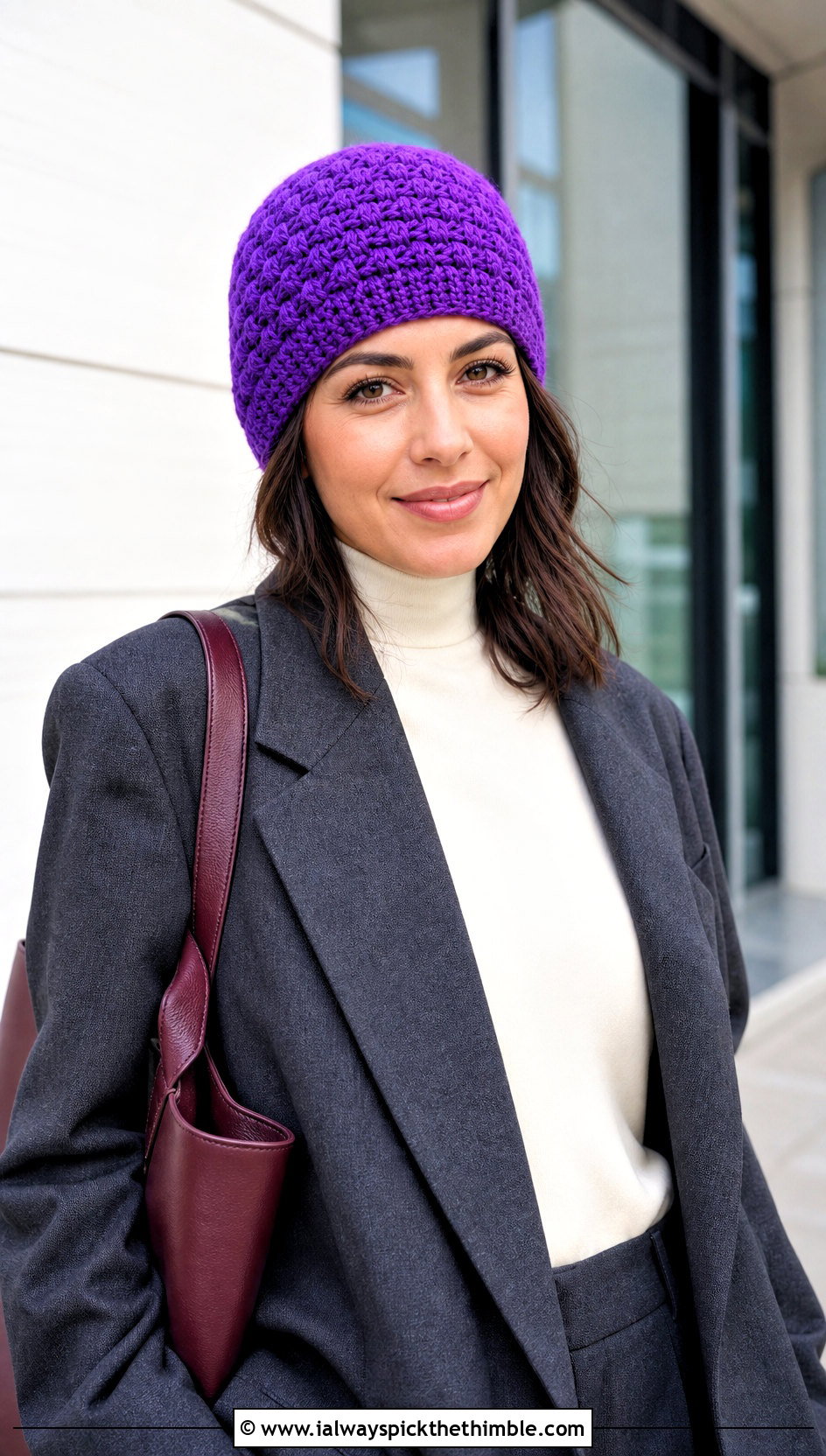 Fitted Star Stitch Crochet Beanie With Blazer - 20 Star Stitch Crochet Beanie outfit ideas
