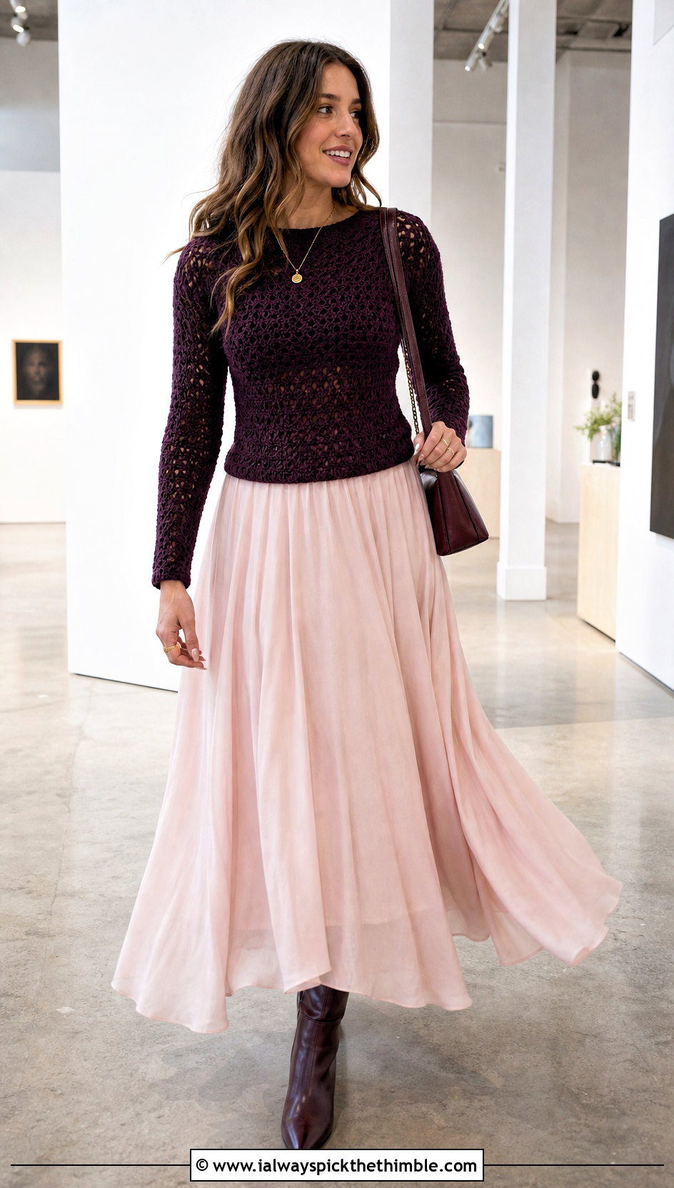 Fitted Top Down Crochet Sweater With Full Length Maxi Skirt - 15 Easy Top Down Crochet Sweater outfit ideas
