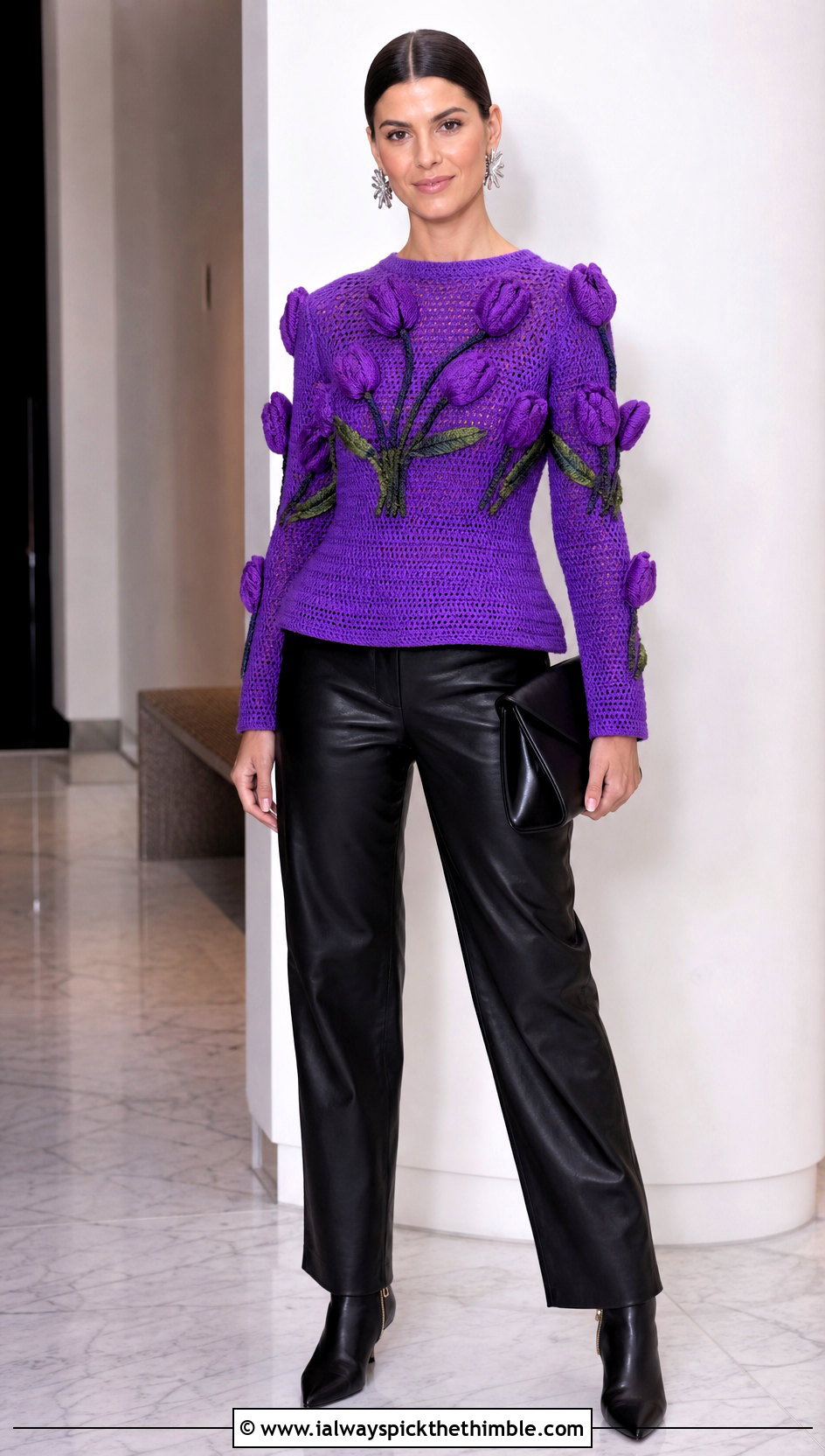 Fitted Tulip Crochet Sweater With Leather Pants - 20 Tulip Crochet Sweater outfit ideas
