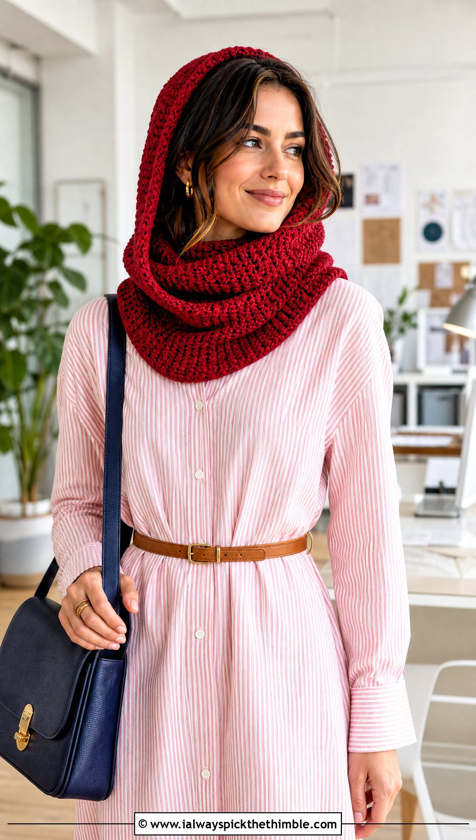 Fitted Turtleneck Crochet Hooded Cowl With Shirt Dress - 25 crochet hooded cowl outfit ideas