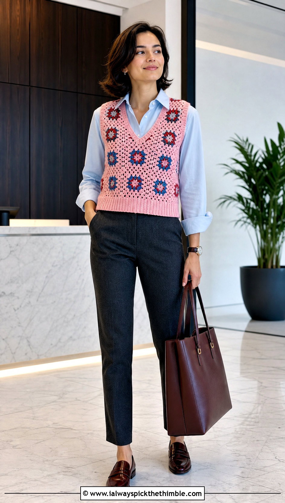 Fitted V Neck Paul McCartney Crochet Vest With Button Down Shirt - 25 paul mccartney crochet vest outfit ideas