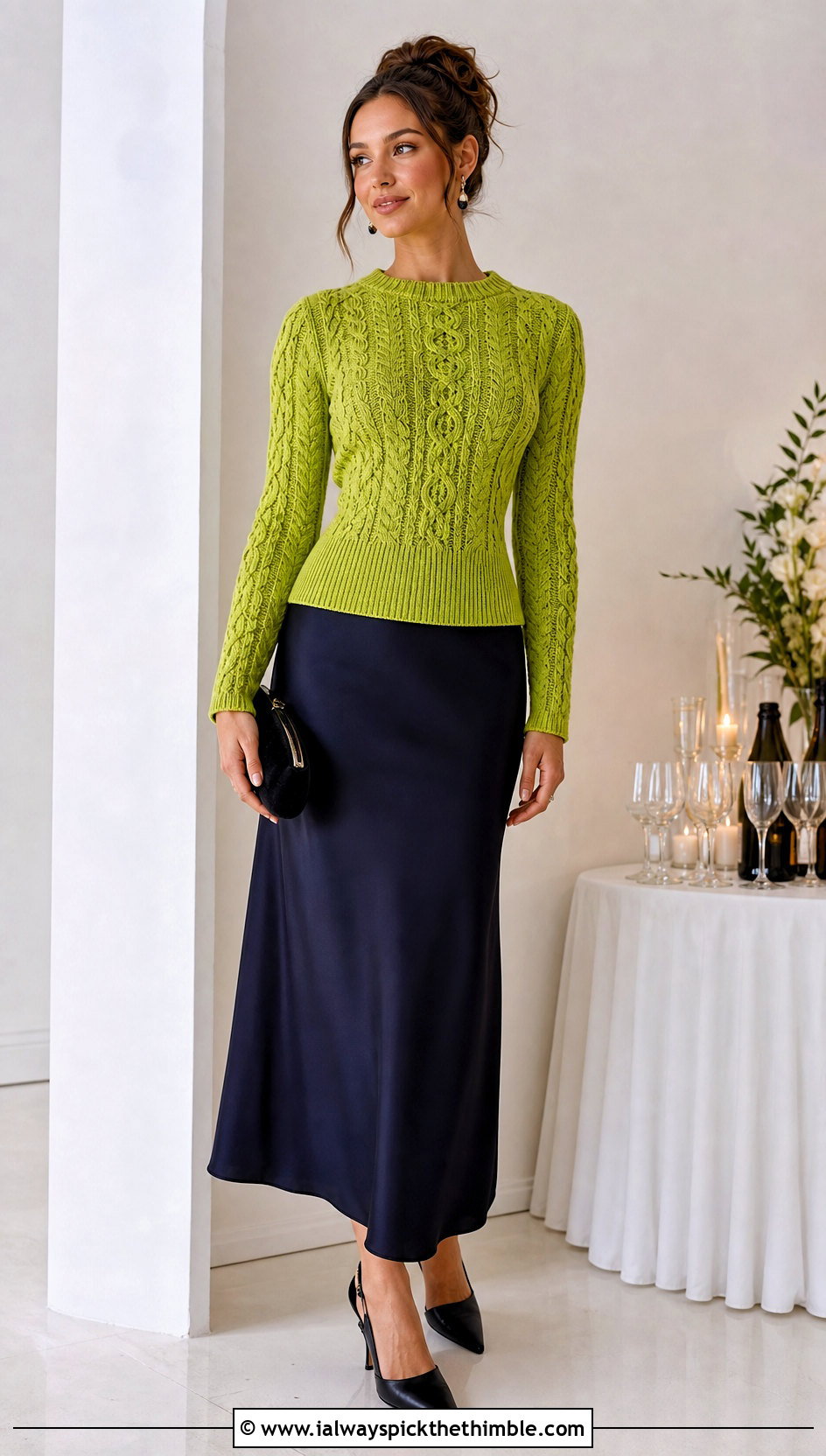 Fitted Waist Cable Crochet Sweater With Slip Skirt - 20 Cable Knit Crochet Sweater outfit ideas