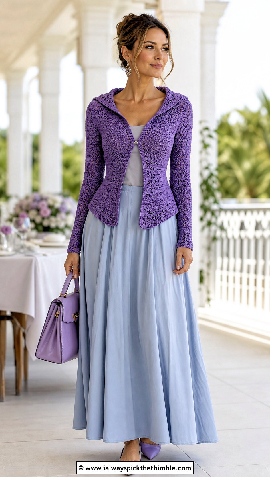Fitted Waist Hooded Crochet Cardigan With Maxi Skirt - 25 hooded crochet cardigan outfit ideas