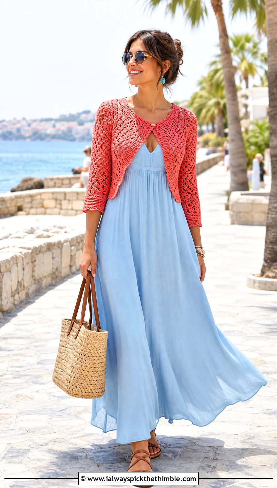 Fitted Waist Length Shrug With Maxi Dress - 25 crochet shrug outfit ideas