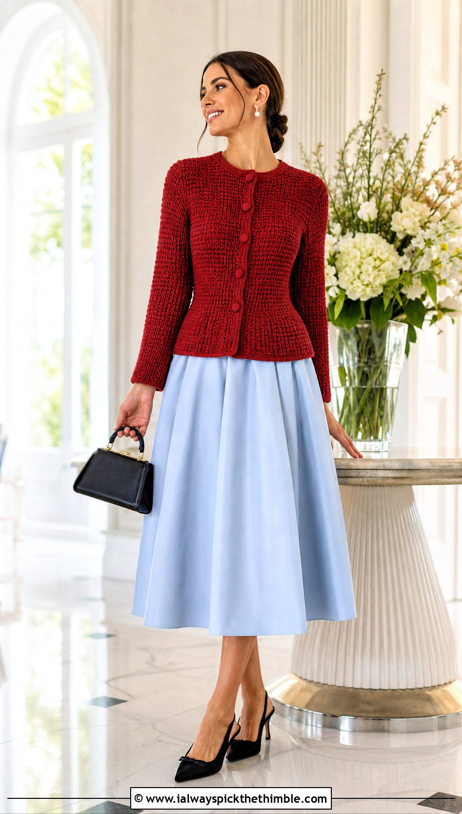 Fitted Waist Waffle Stitch Crochet Cardigan With Full Midi Skirt - 20 crochet waffle stitch cardigan outfit ideas