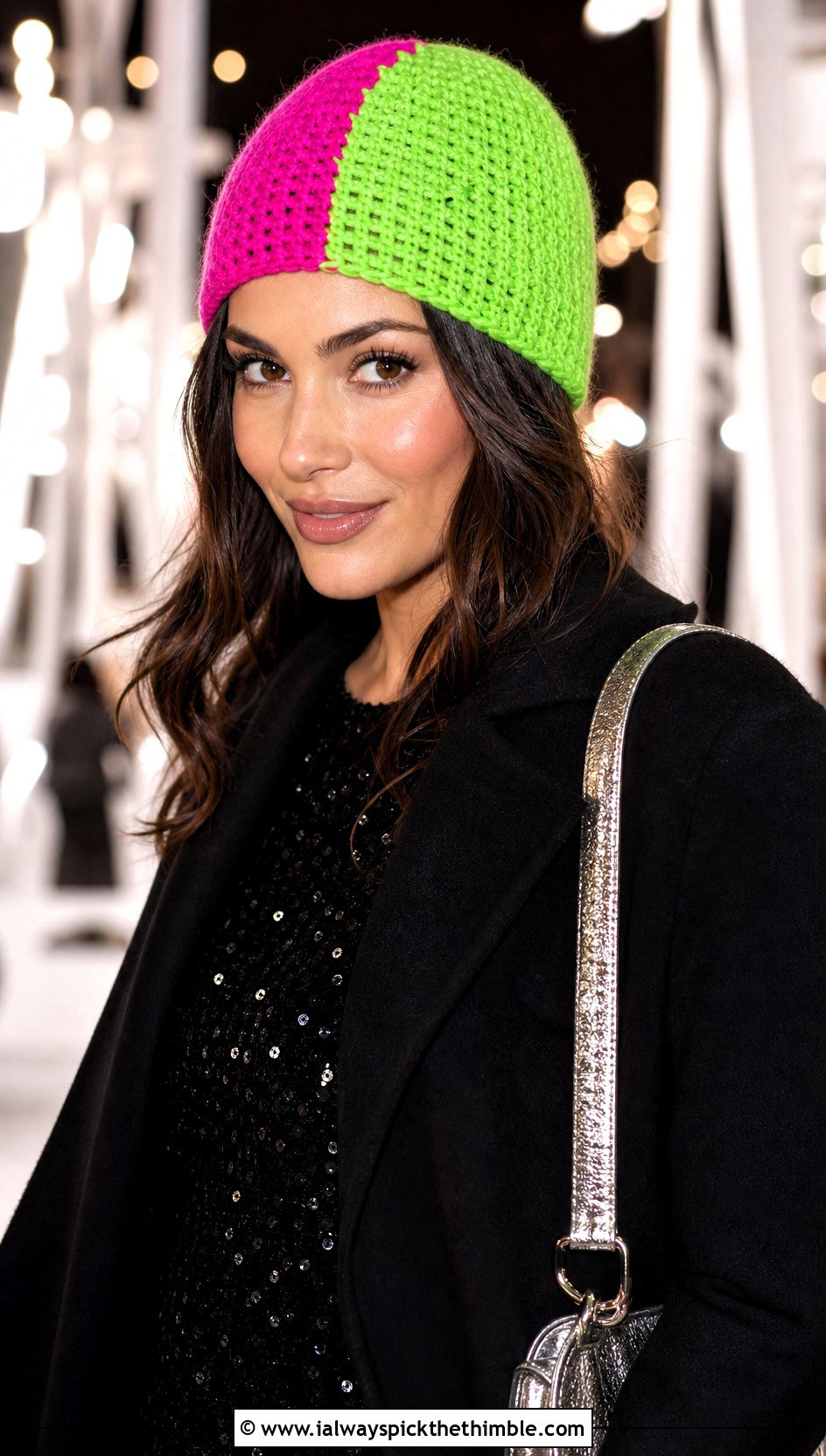 Fitted Watch Cap Split Color Crochet Beanie With Sequin Top - 15 Split Color Crochet Beanie outfit ideas