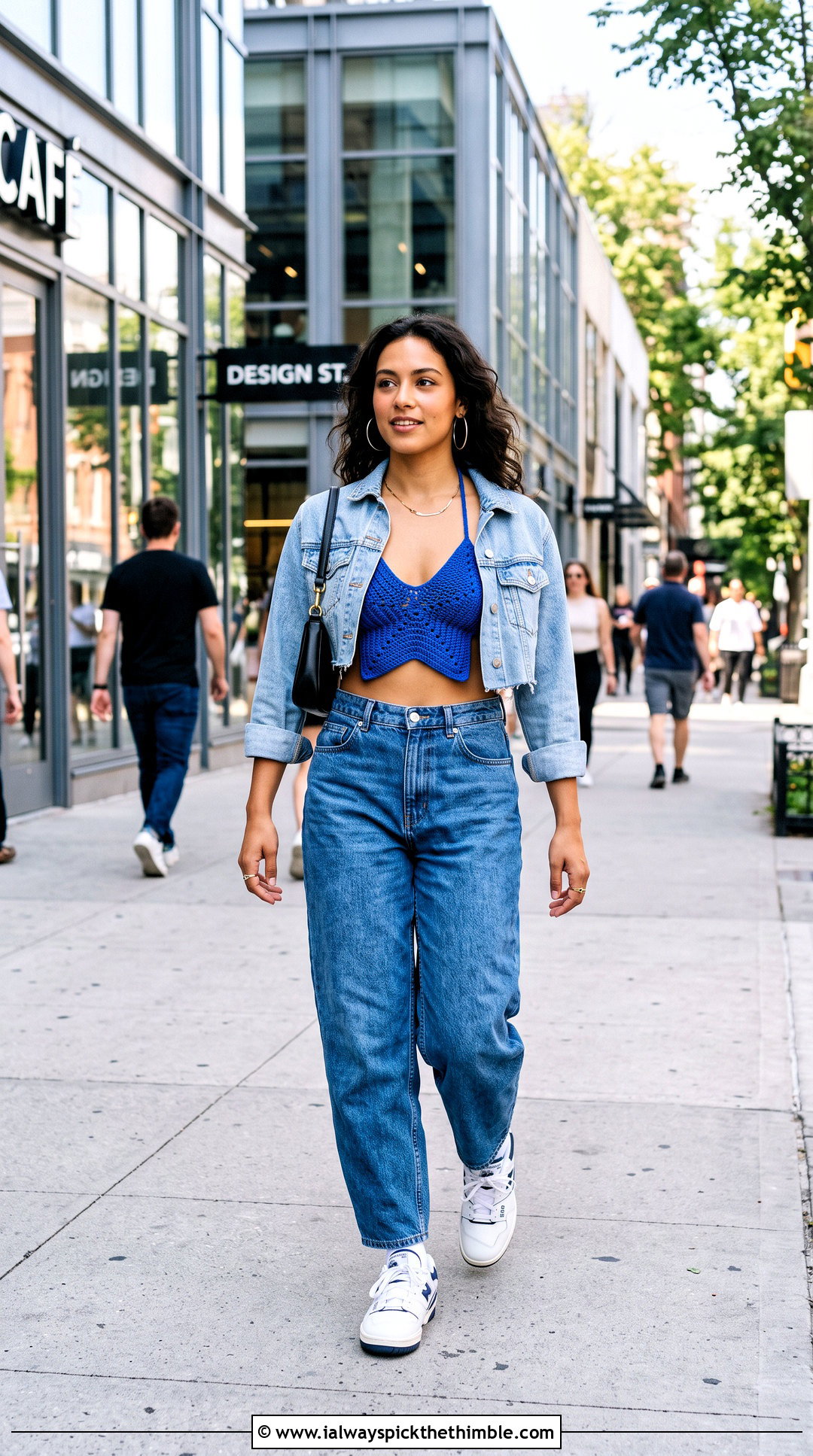 Five Point Crochet Star Bra With Baggy Jeans - 20 crochet star bra outfit ideas