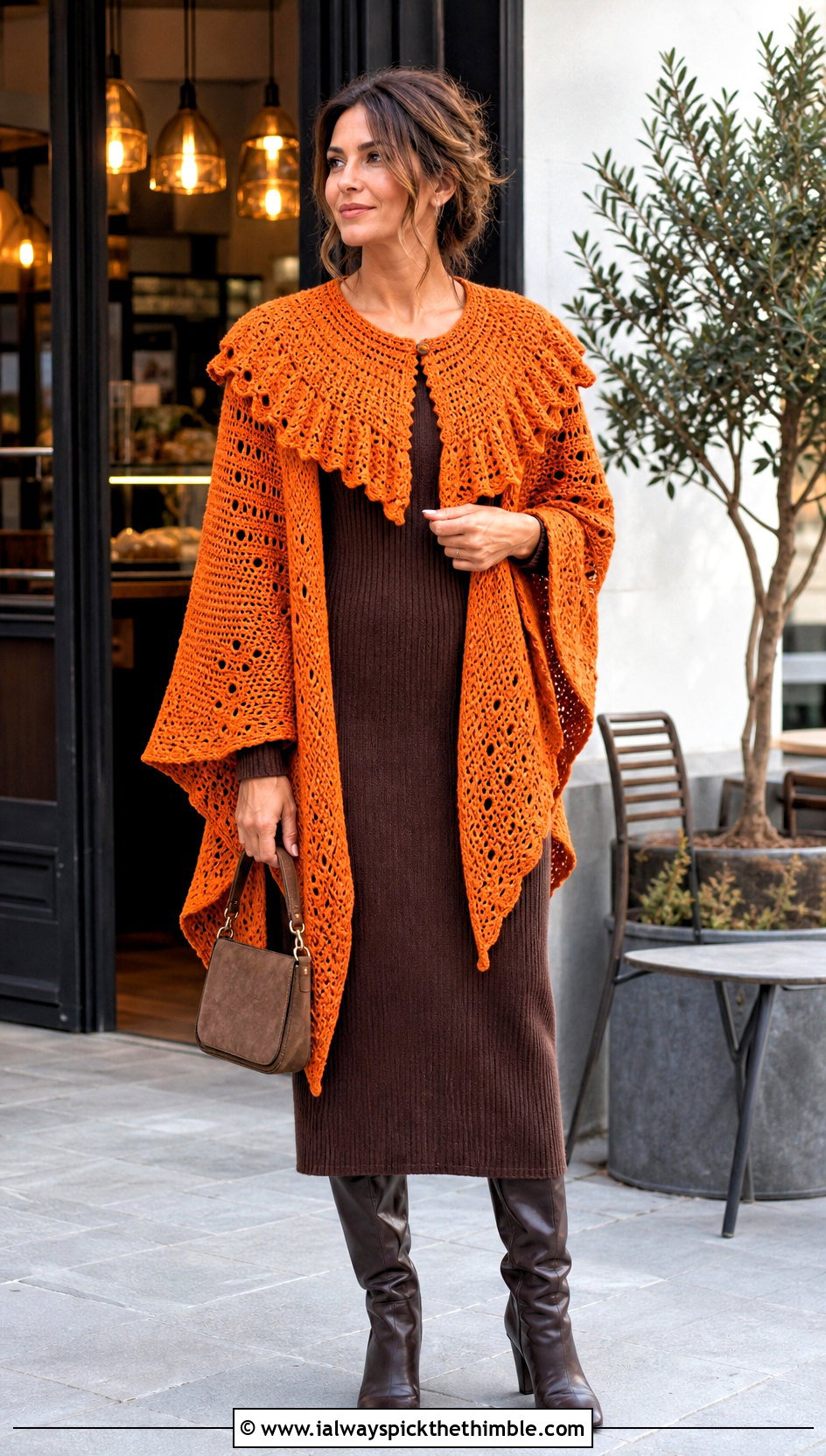 Flapped Bat Terfly Crochet Shawl With Knit Dress - 20 bat wing crochet shawl outfit ideas