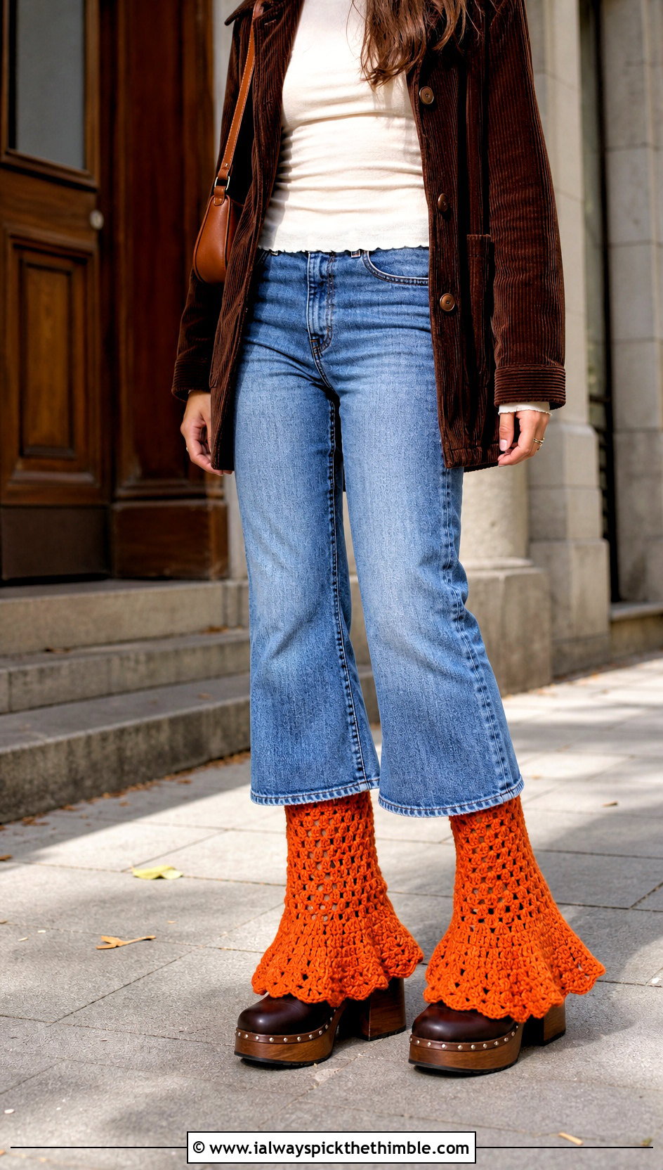 Flared Chunky Crochet Leg Warmers With Straight Jeans And Clogs - 20 chunky crochet leg warmers outfit ideas