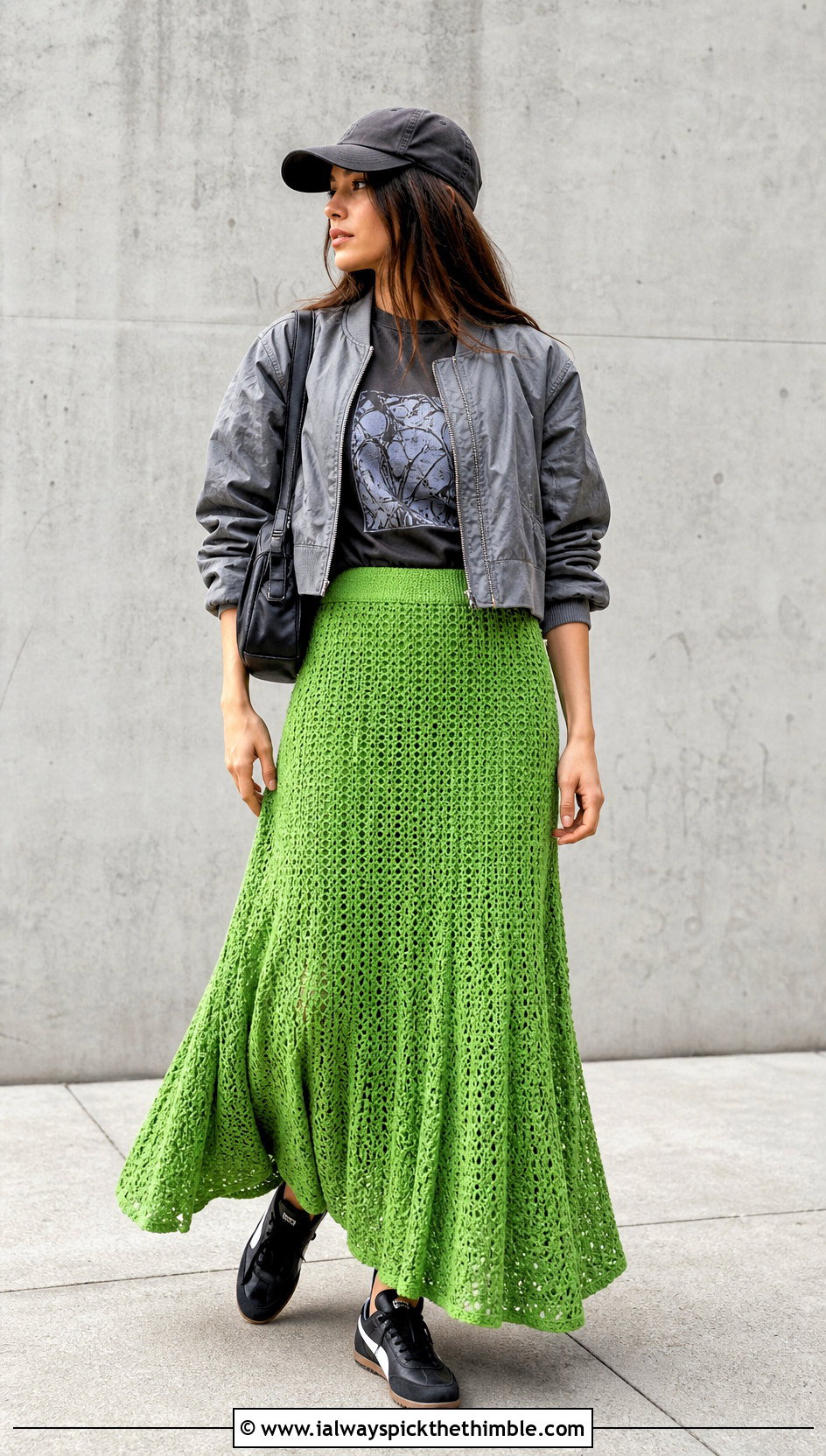 Flared Crochet Maxi Skirt With Fitted Graphic Tee - 20 crocheted maxi skirt outfit ideas