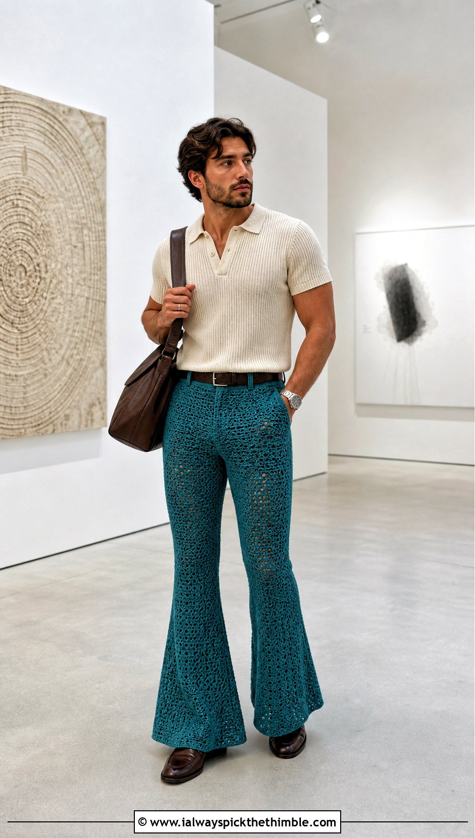 Flared Crochet Pants With Knit Polo - 25 crochet pants men outfit ideas
