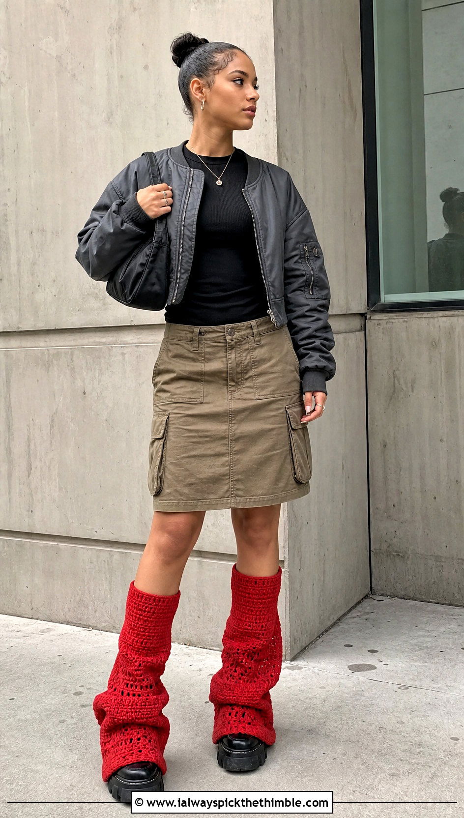 Flared Slouchy Crochet Leg Warmers With Cargo Skirt - 20 Slouchy Crochet Leg Warmers outfit ideas