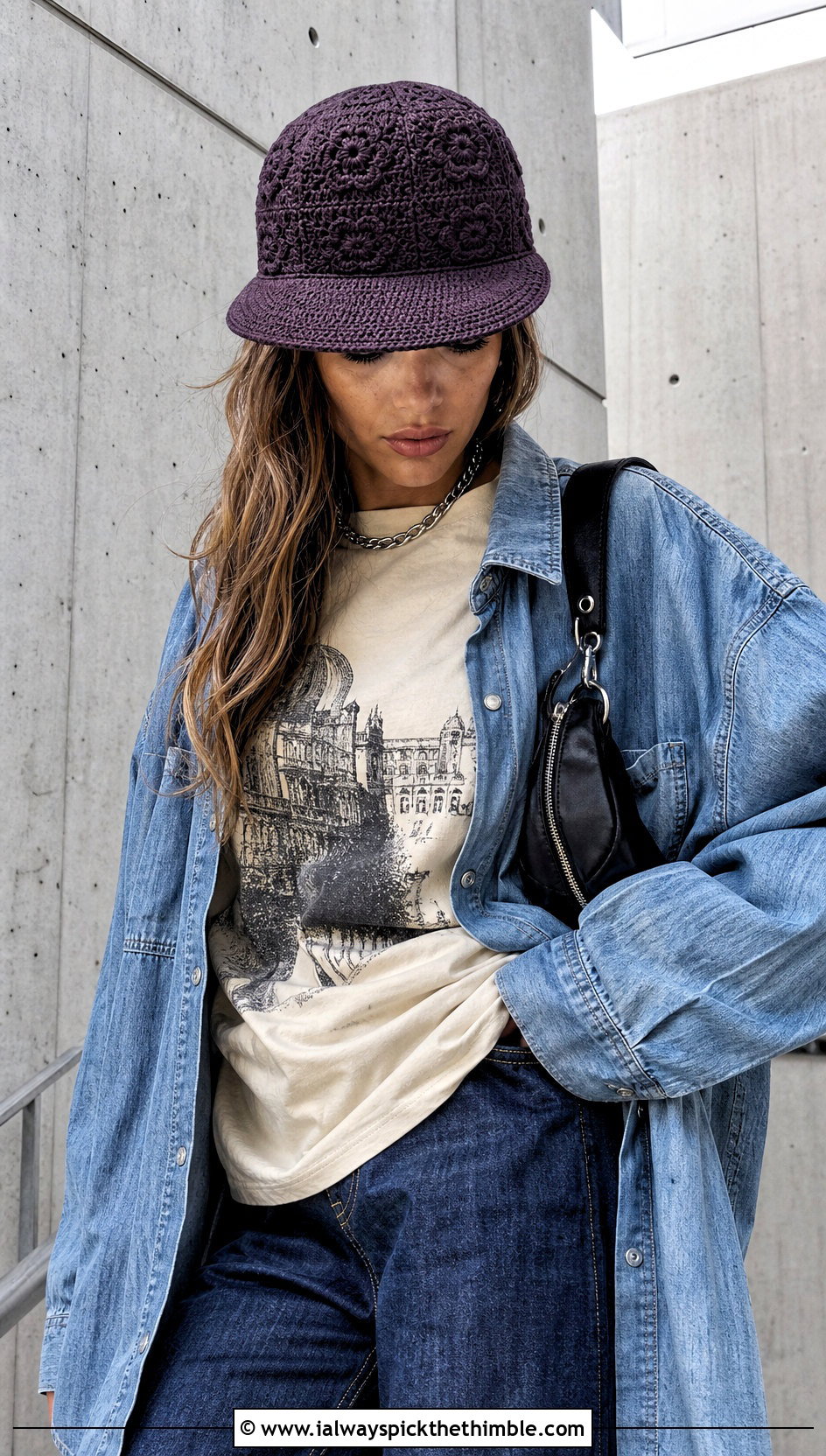 Flat Brim Crochet Snapback Cap With Graphic Tee And Wide Leg Jeans - 15 crochet baseball cap for adults outfit ideas