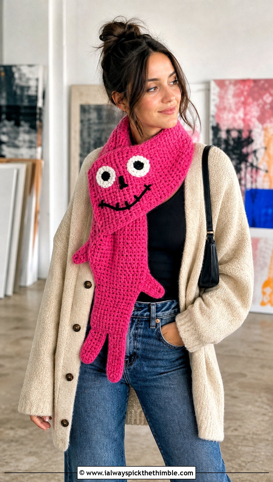Flat Jack Character Scarf With Oversized Cardigan - 20 Crochet Jack Skellington Scarf outfit ideas