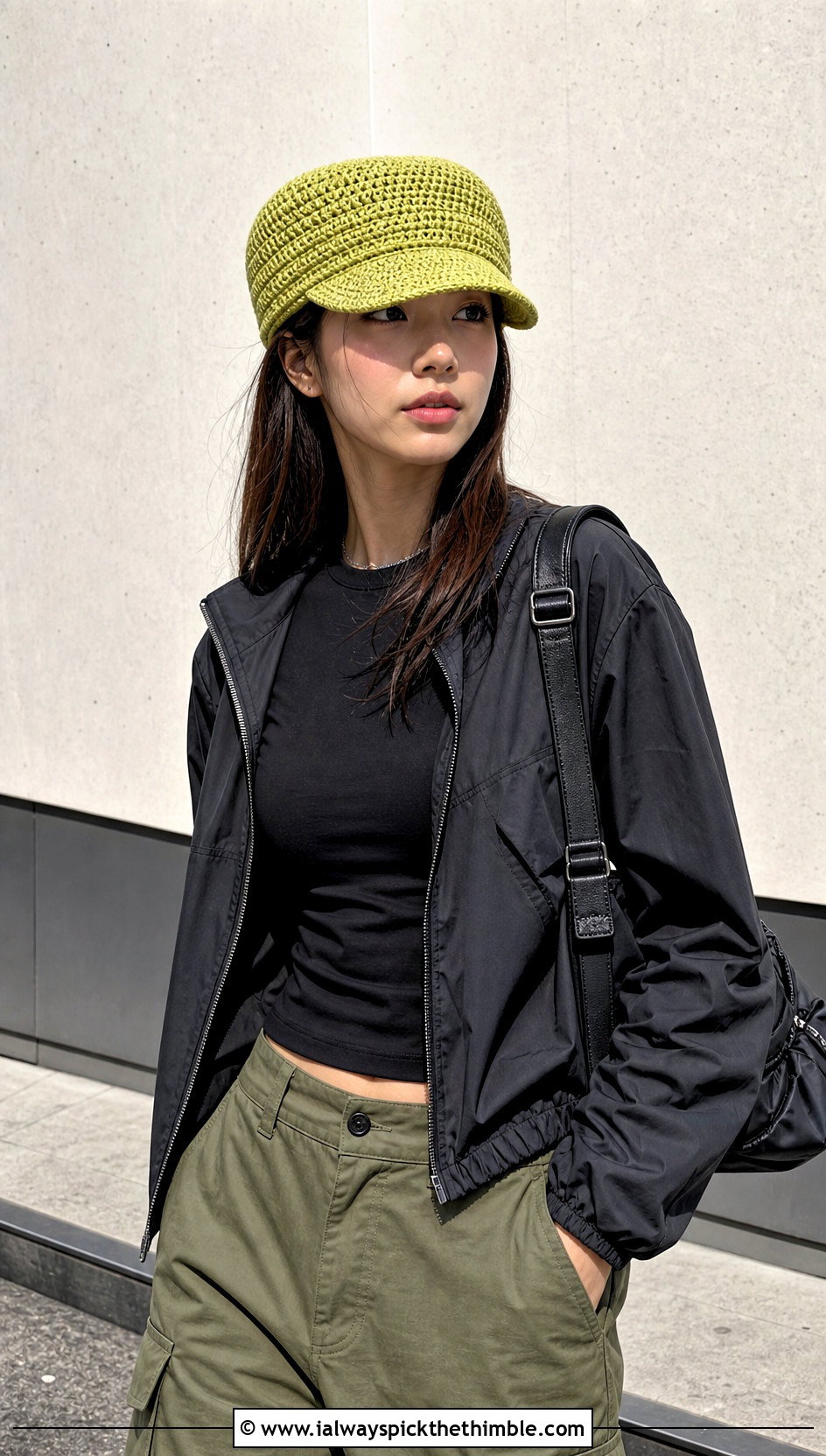 Flat Top Crochet Cadet Cap With Cargo Pants - 20 Flat Top Crochet Hat outfit ideas