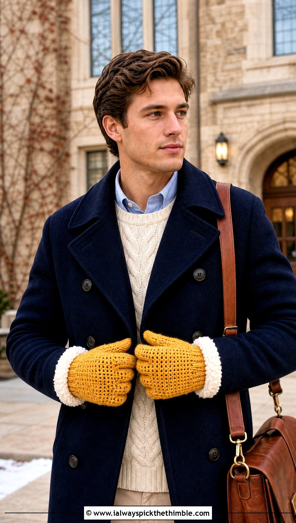Fleece Lined Crochet Mittens With Preppy Outfit - 20 Crochet Mens Mittens outfit ideas