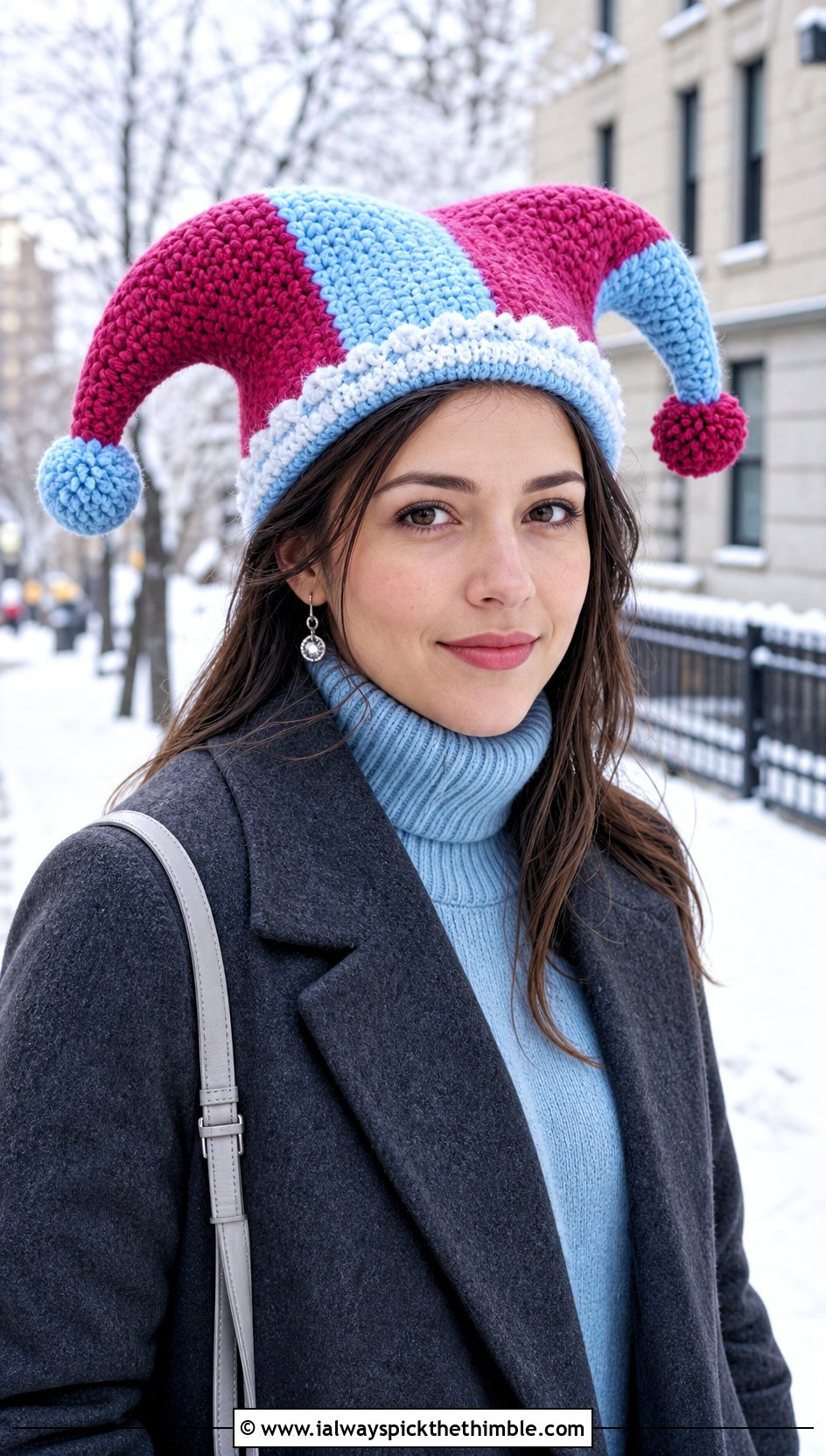 Fleece Lined Crochet Pomni Hat With Wool Coat - 25 Crochet Pomni Hat outfit ideas