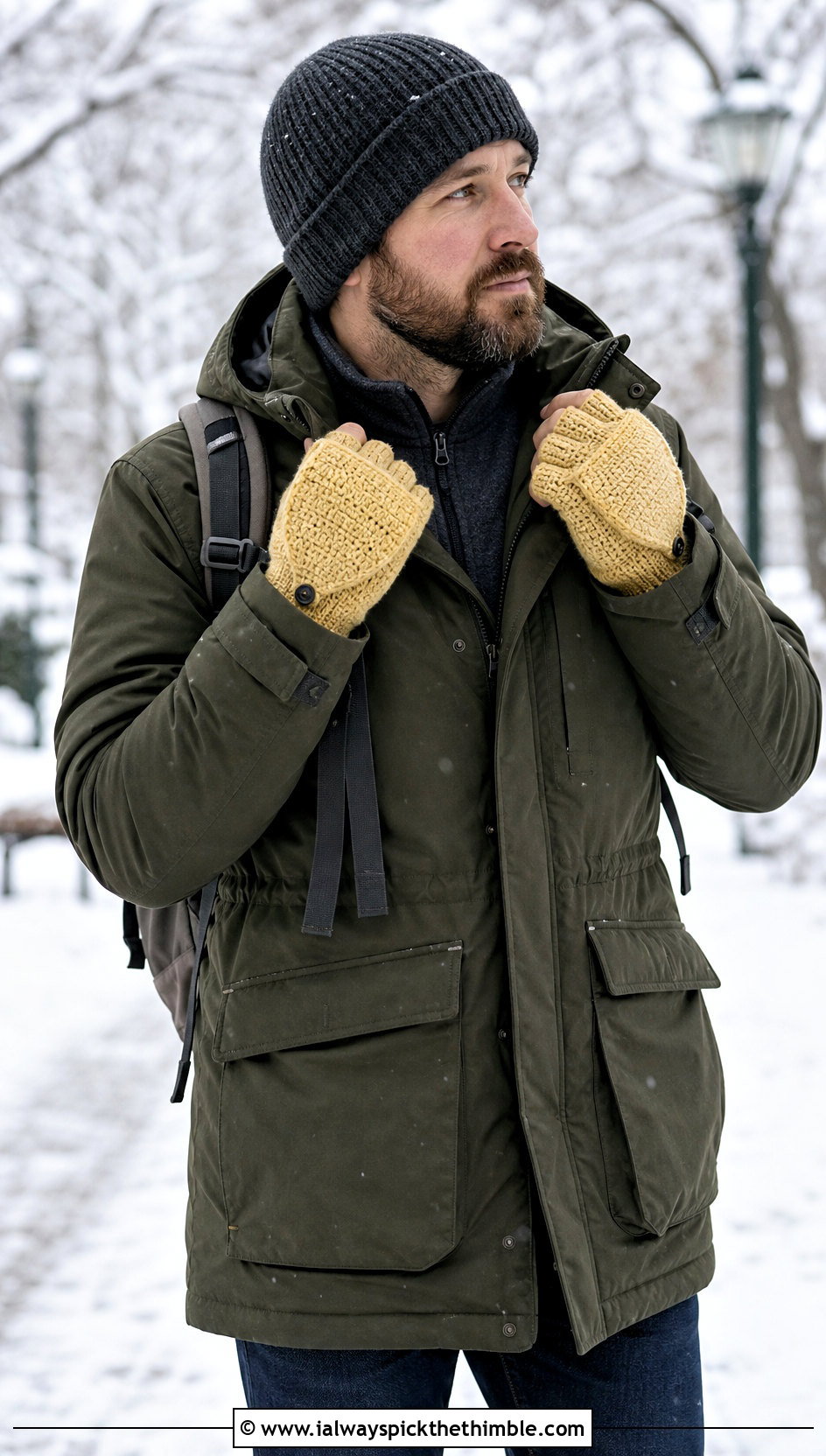 Flip Top Crochet Mittens With Parka - 25 men crochet gloves outfit ideas