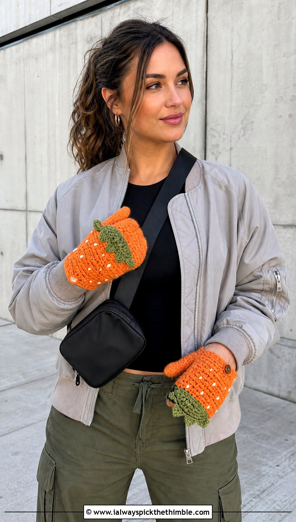Flip Top Strawberry Mittens With Cargo Pants - 20 Strawberry Crochet Gloves outfit ideas