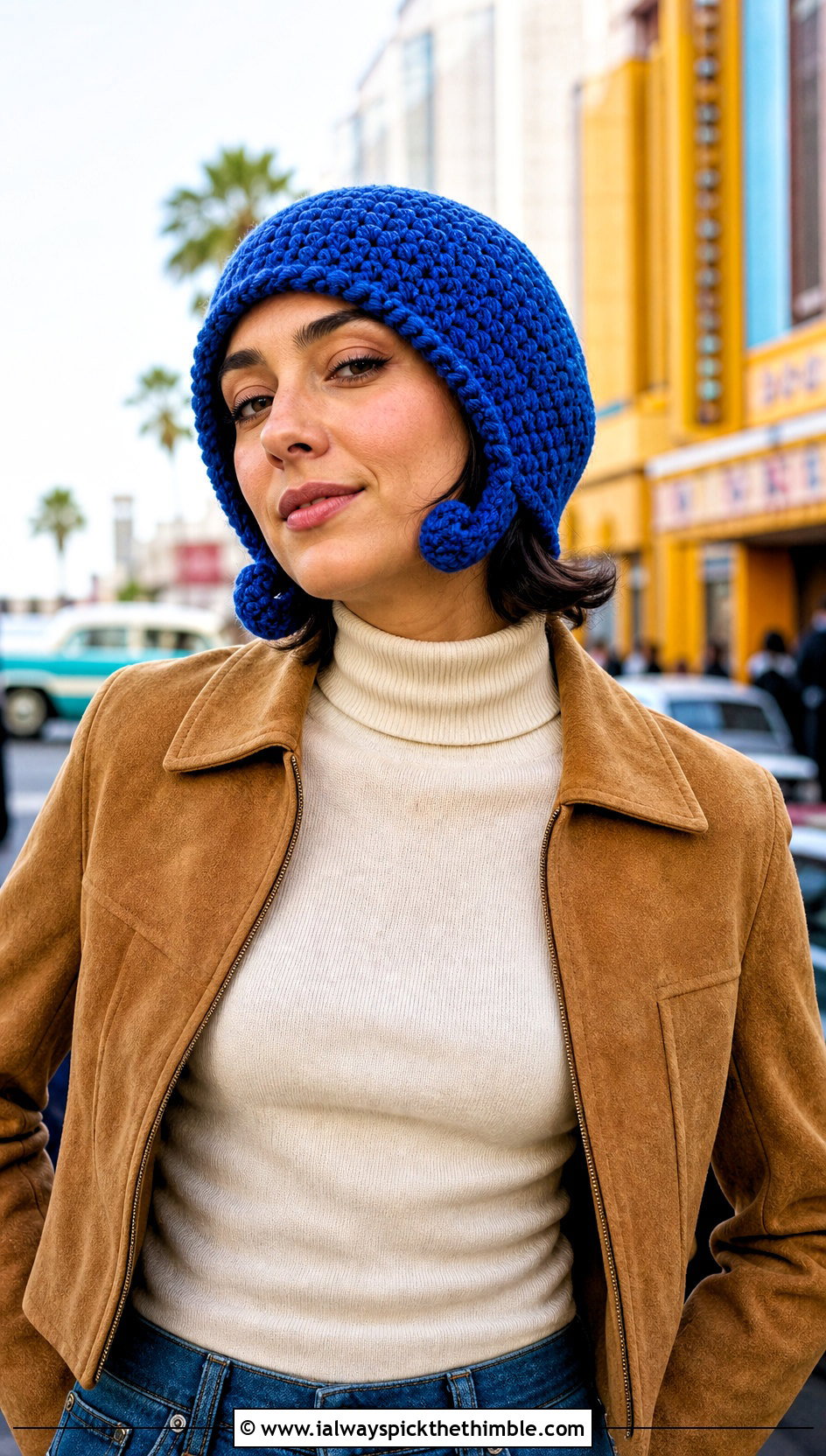Flipped Bob Cabbage Patch Crochet Hat With Suede Jacket - 20 Cabbage Patch Crochet Hat outfit ideas