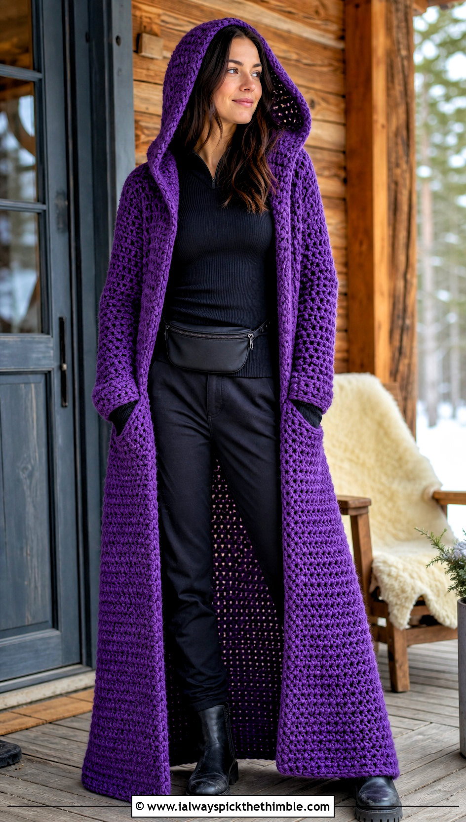 Floor Length Crochet Blanket Hoodie With Thermal Layers - 20 crochet blanket hoodie outfit ideas