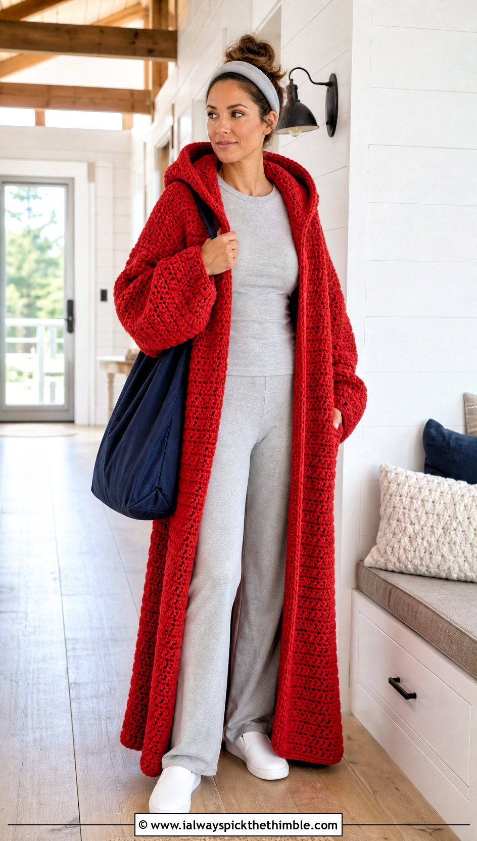 Floor Length Crochet Hoodie Blanket With Matching Lounge Set - 20 crochet hoodie blanket outfit ideas