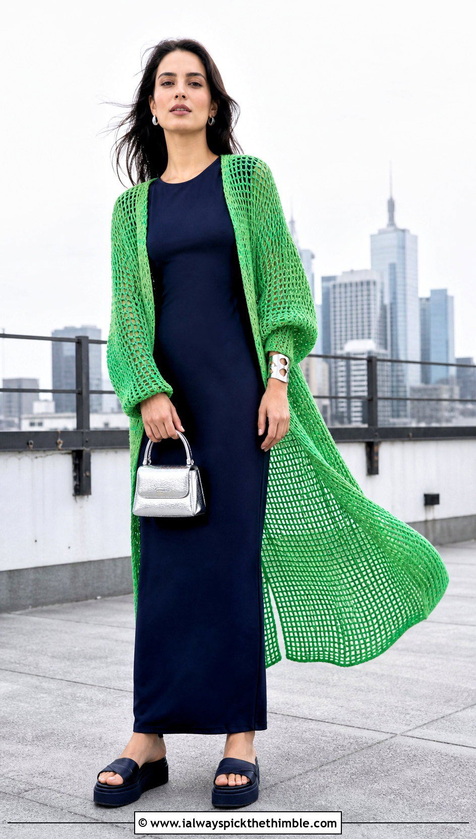 Floor Length Mesh Crochet Duster With Column Dress - 20 crochet duster outfit ideas