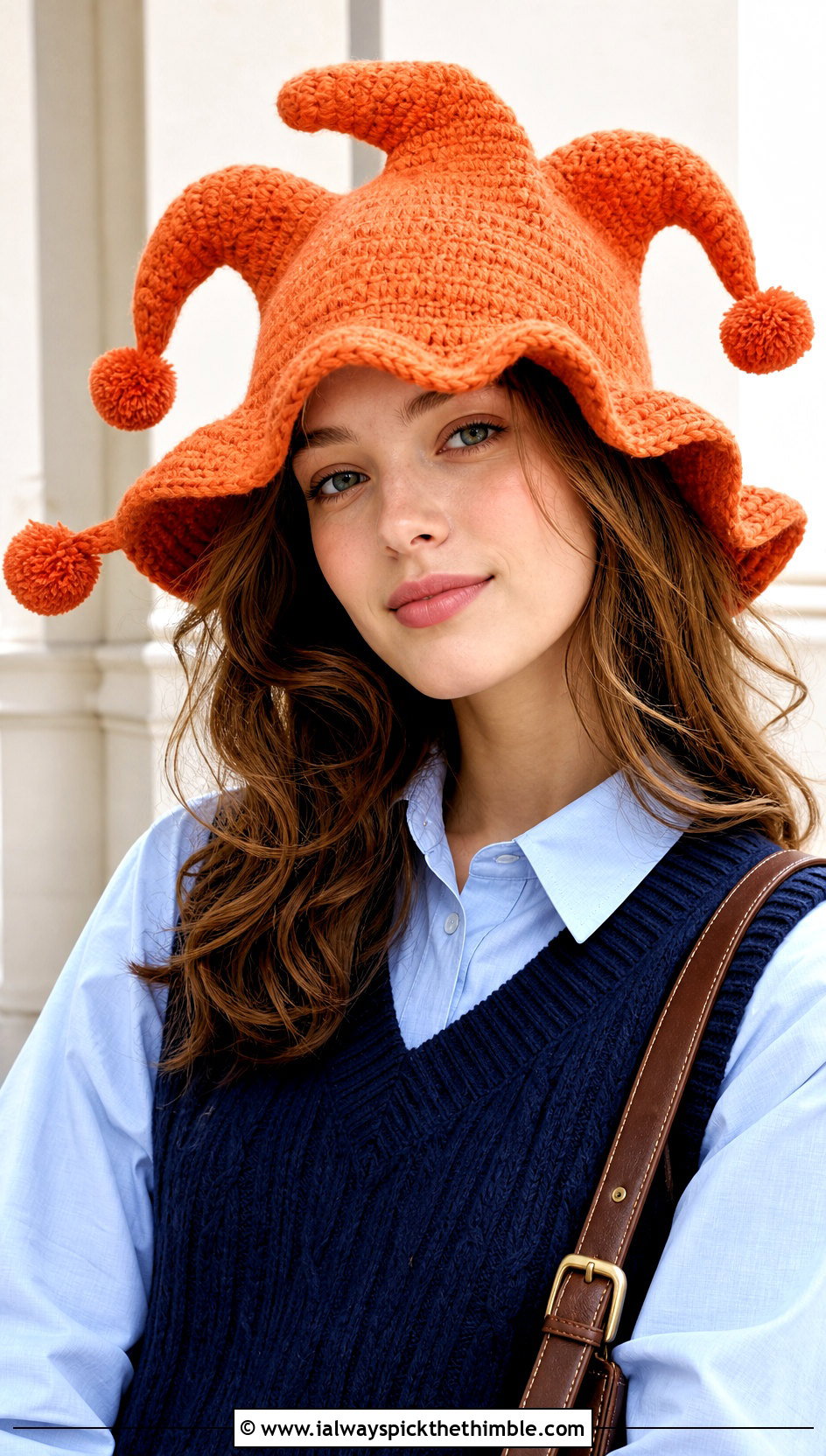Floppy Bell Crochet Clown Hat With Sweater Vest - 20 crochet clown hat outfit ideas