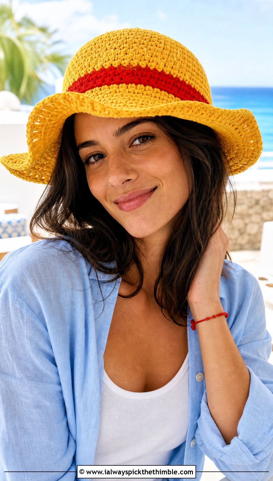 Floppy Brim Crochet Luffy Hat With Linen Set - 15 Crochet Luffy One Piece Hat outfit ideas