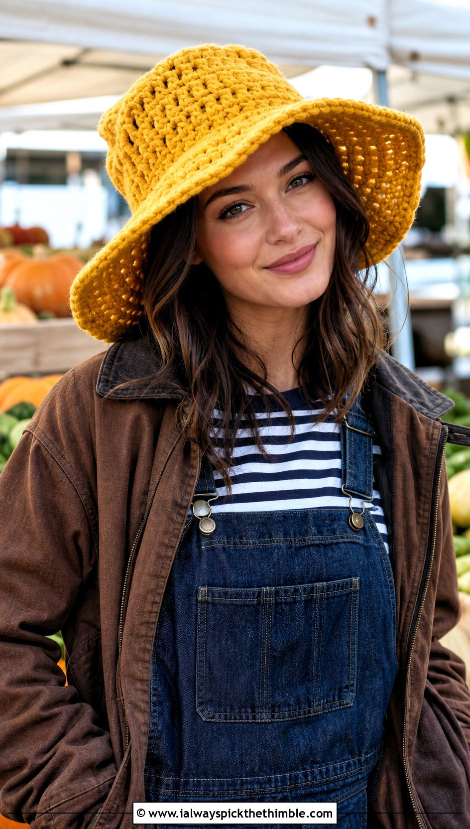 Floppy Brim Crochet Scarecrow Hat With Denim Overalls - 20 crochet scarecrow hat outfit ideas