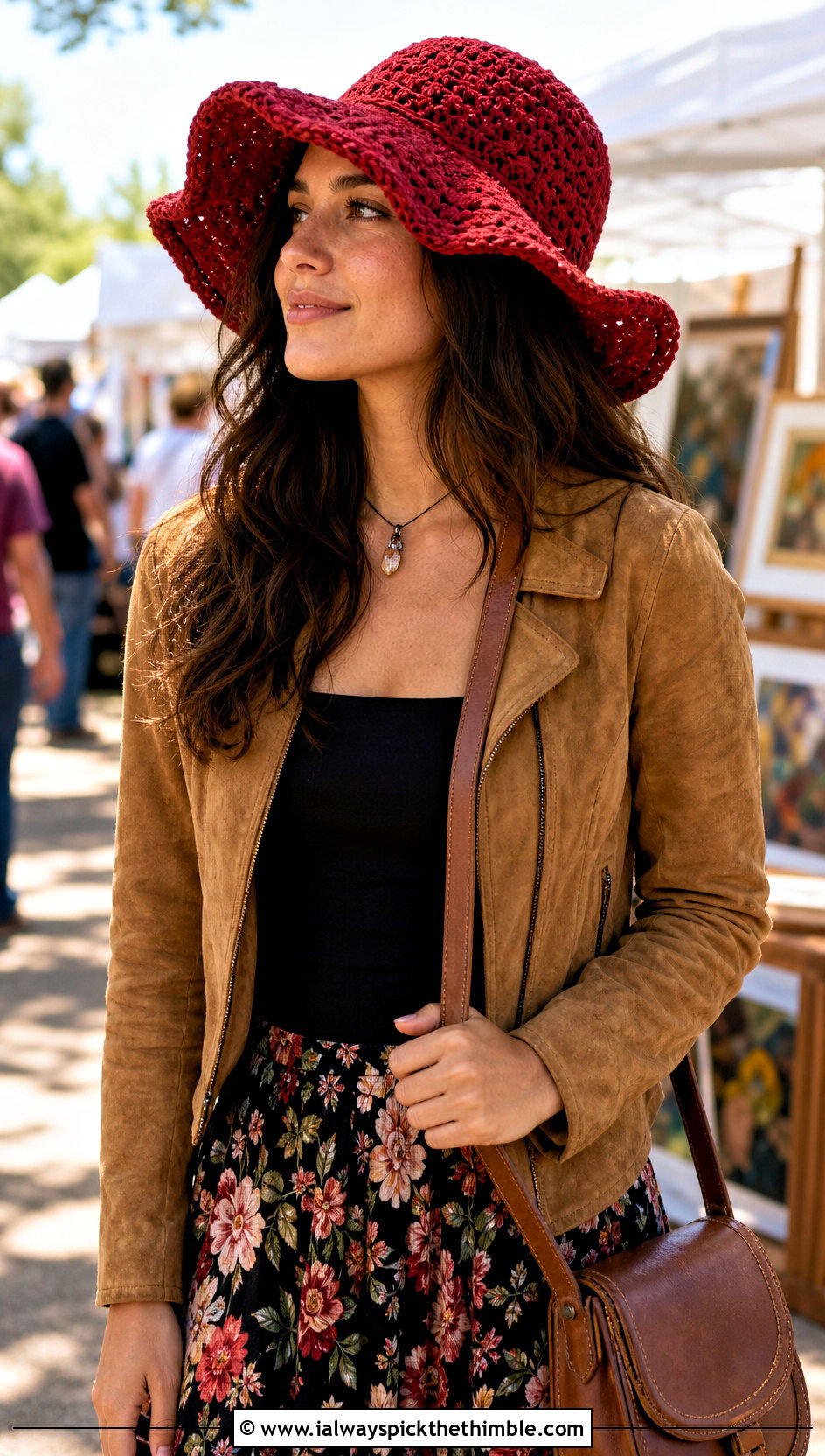 Floppy Crochet Hat With Boho Skirt - 20 hats to crochet outfit ideas