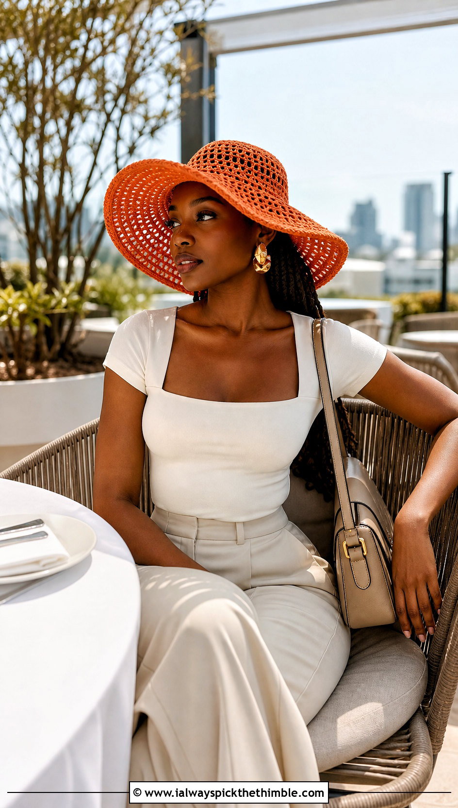 Floppy Crochet Hat With Wide Leg Trousers - 20 crochet hats black women outfit ideas
