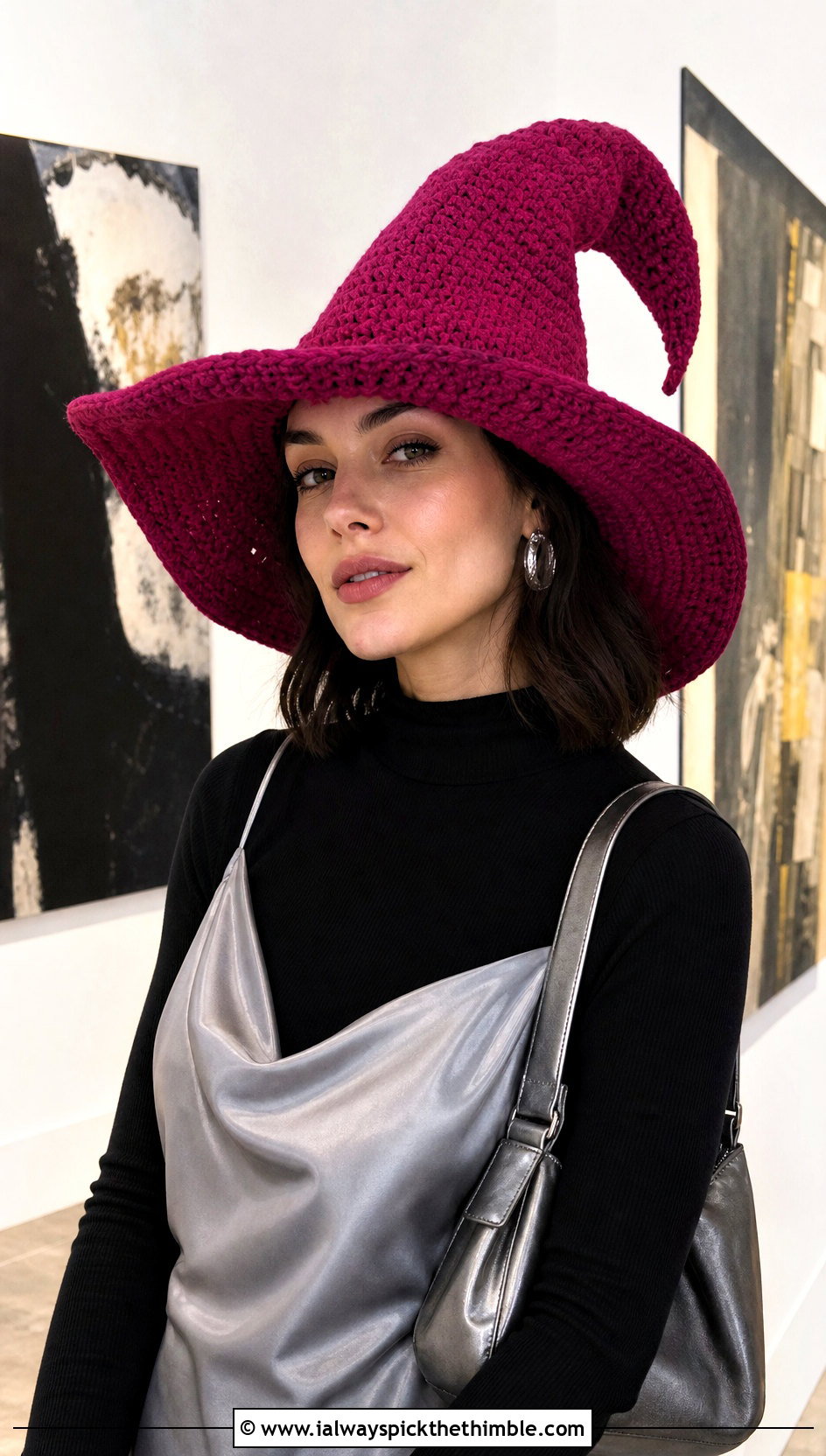 Floppy Crochet Witch Hat With Slip Dress - 25 crochet witches hat outfit ideas