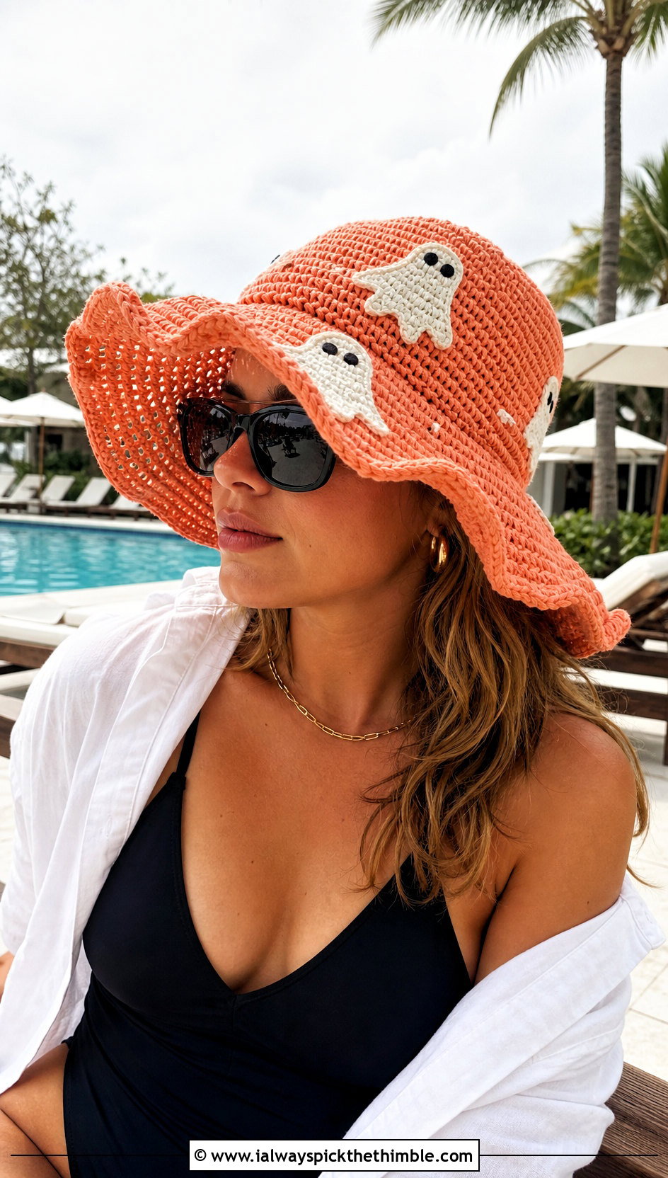 Floppy Ghost Crochet Sun Hat With Swimsuit Cover Up - 20 Ghost Crochet Hat outfit ideas