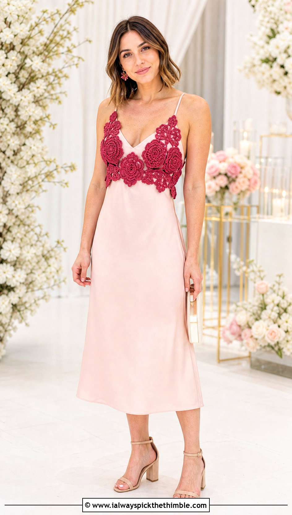 Floral Applique Crochet Bralette Over A Slip Dress - 15 crochet bralette on hanger outfit ideas