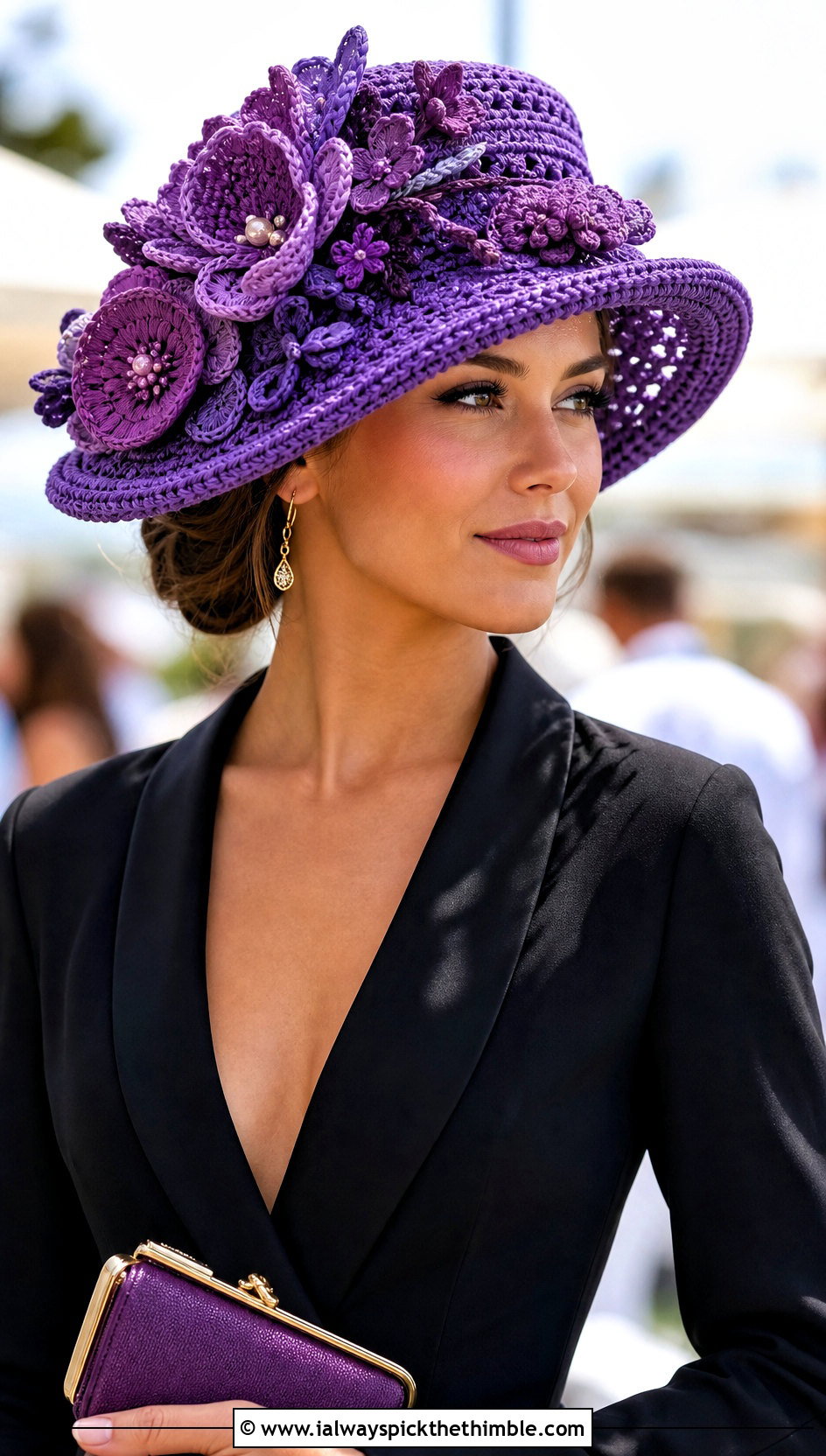Floral Applique Crochet Derby Hat With Solid Jumpsuit - 20 Crochet Derby Hat outfit ideas