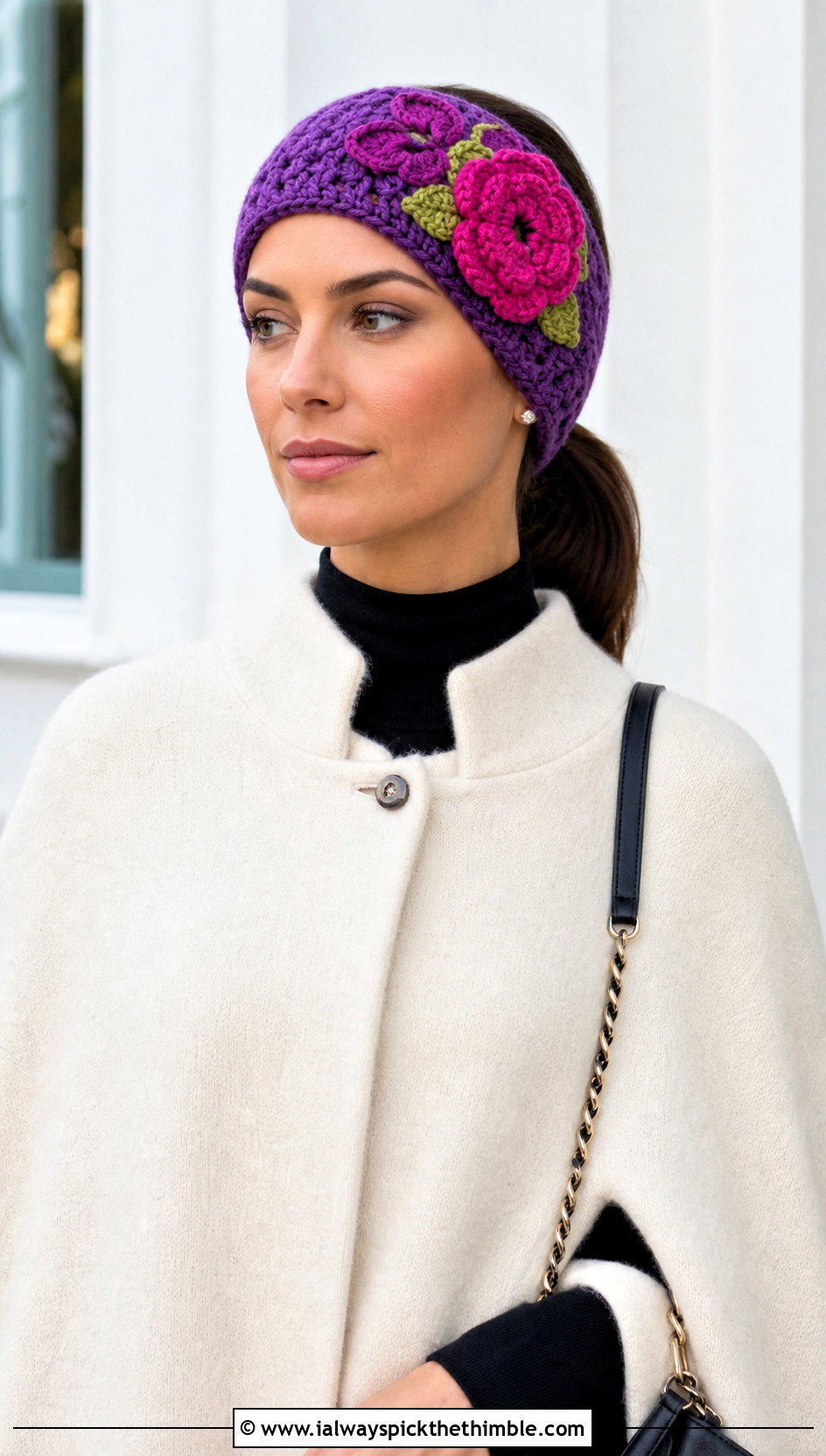 Floral Applique Crochet Earwarmer With Cape Sweater - 25 crochet earwarmer outfit ideas
